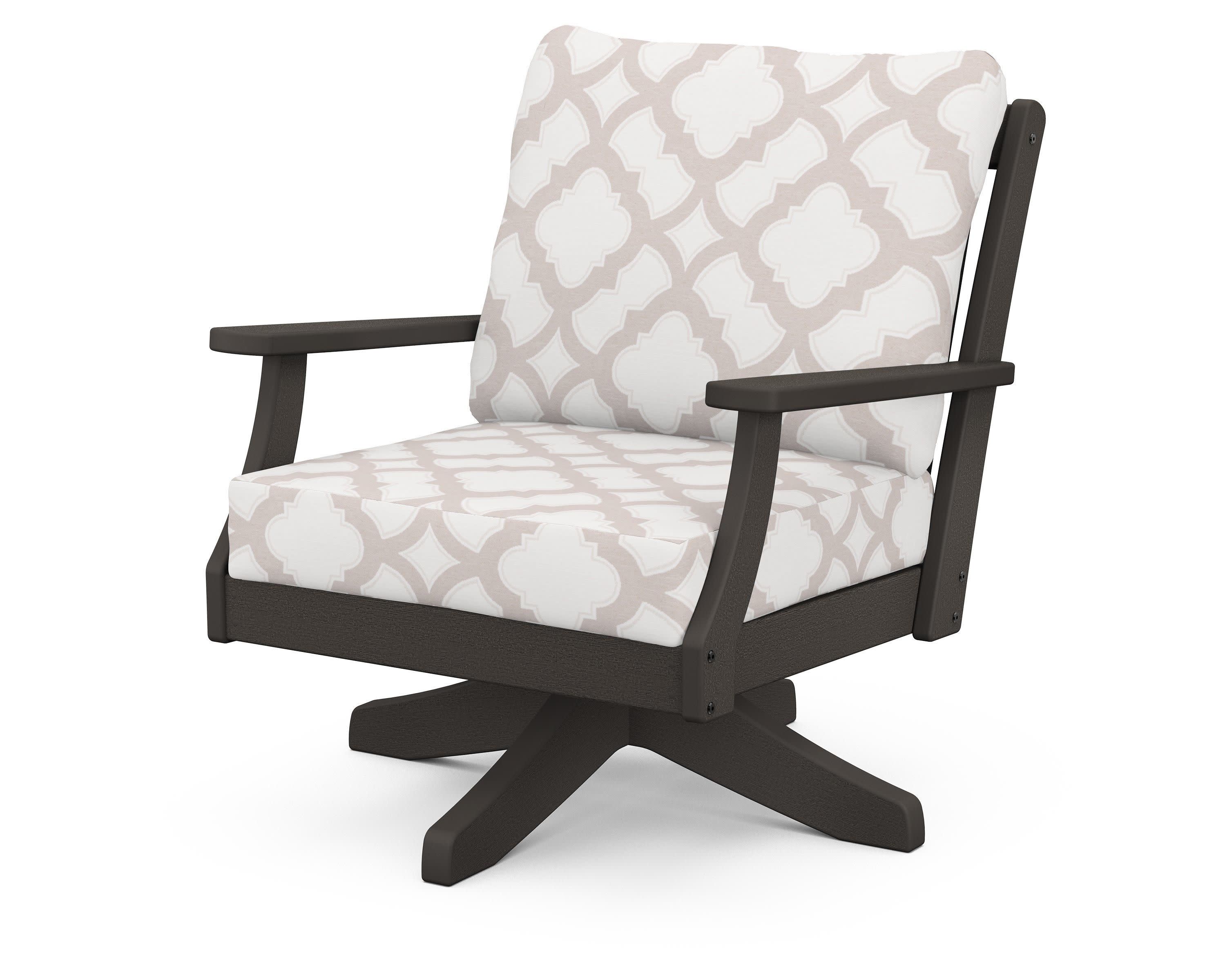 Braxton Deep Seating Swivel Chair in Vintage Coffee / Trellis Dune Burlap