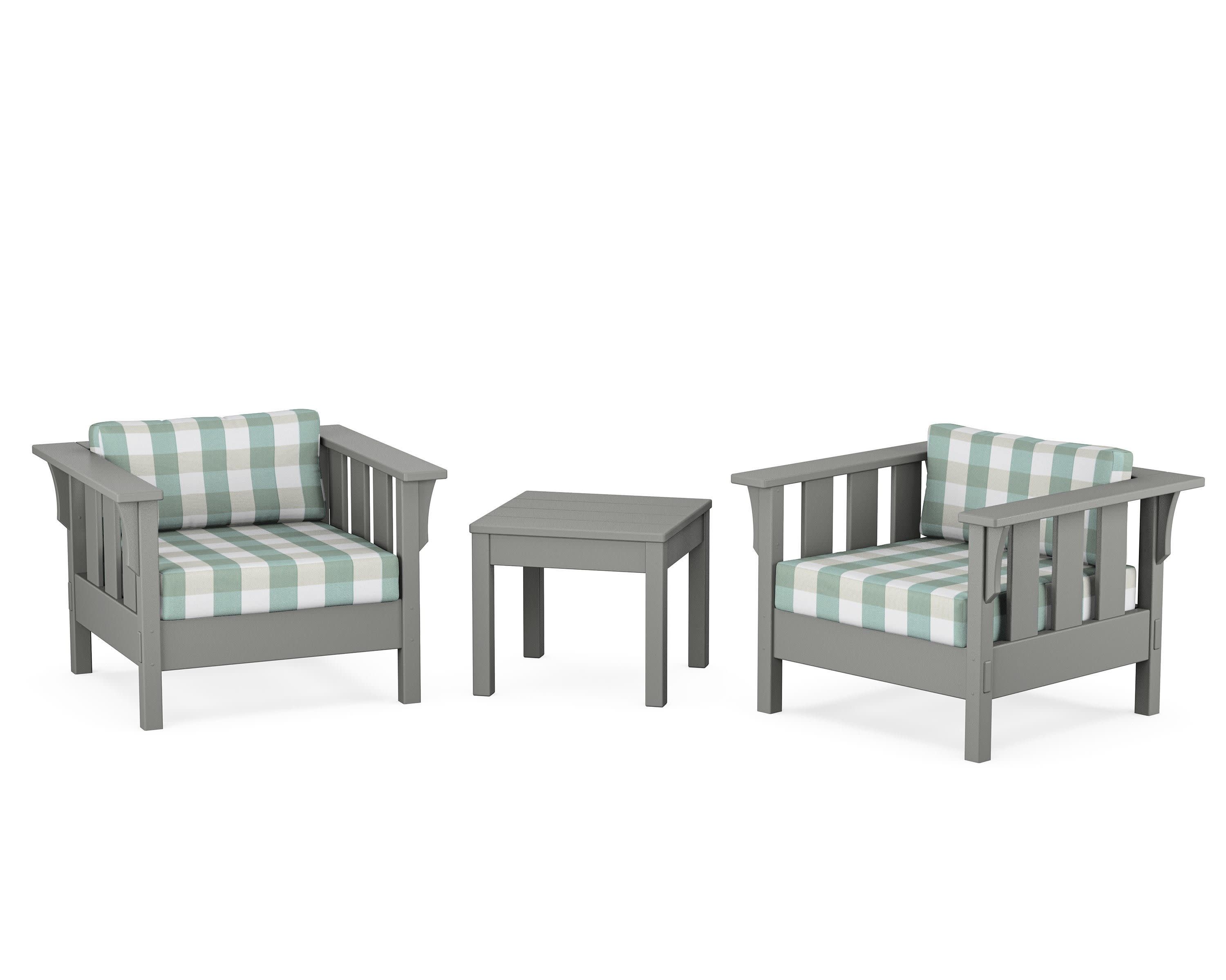 Acadia 3-Piece Deep Seating Set in Slate Grey / Buffalo Plaid Glacier Spa