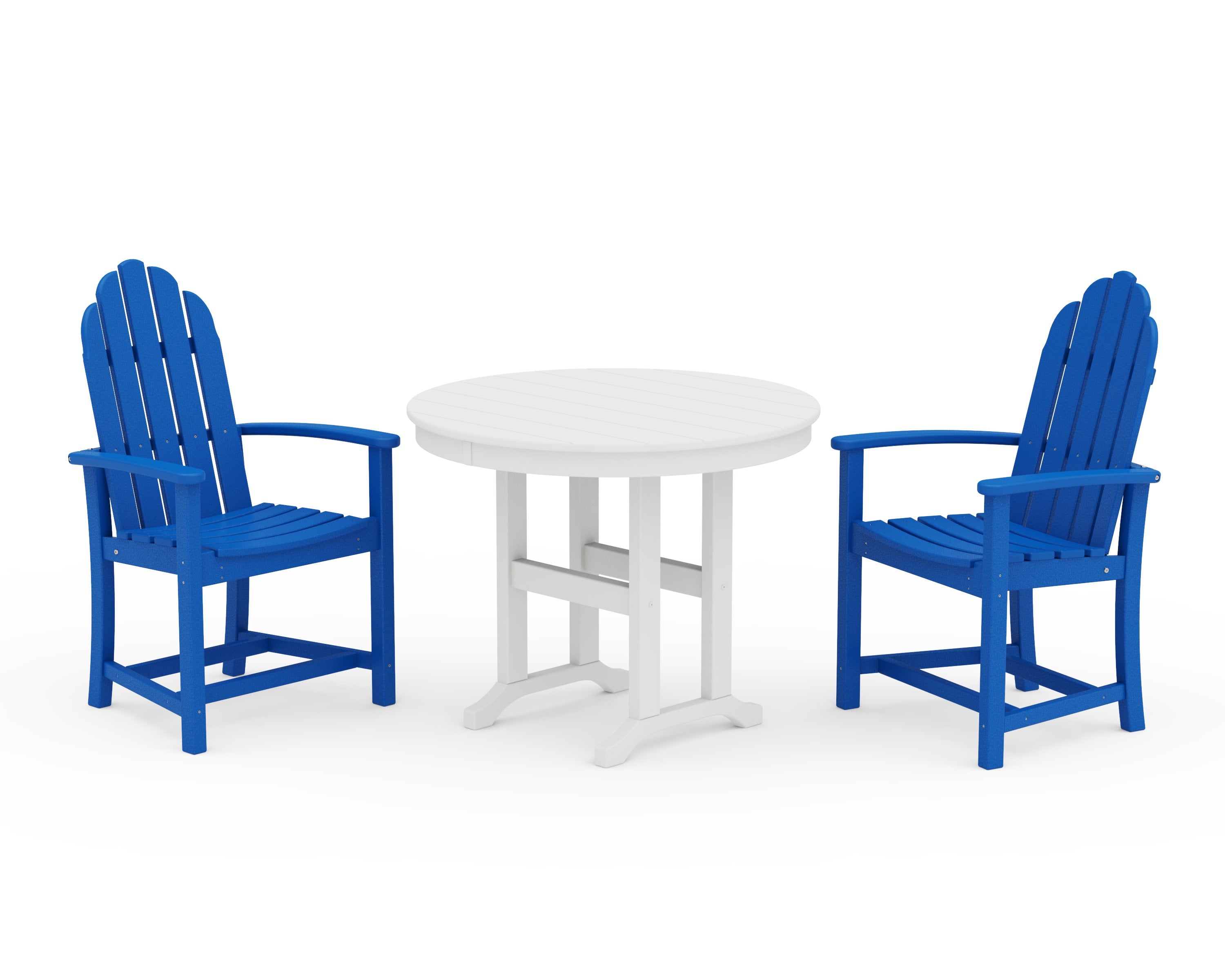 Classic Adirondack 3-Piece Round Dining Set in Pacific Blue / White