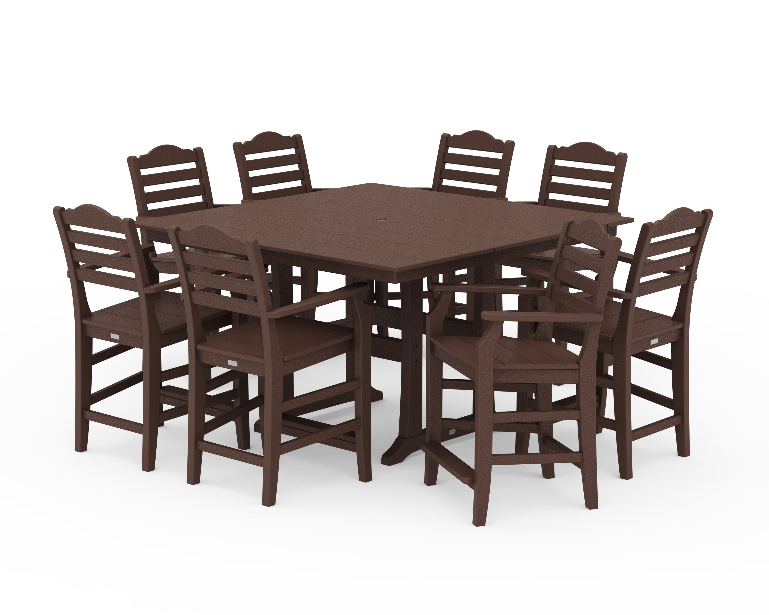 Savannah 9-Piece Square Farmhouse Counter Set with Trestle Legs in Mahogany
