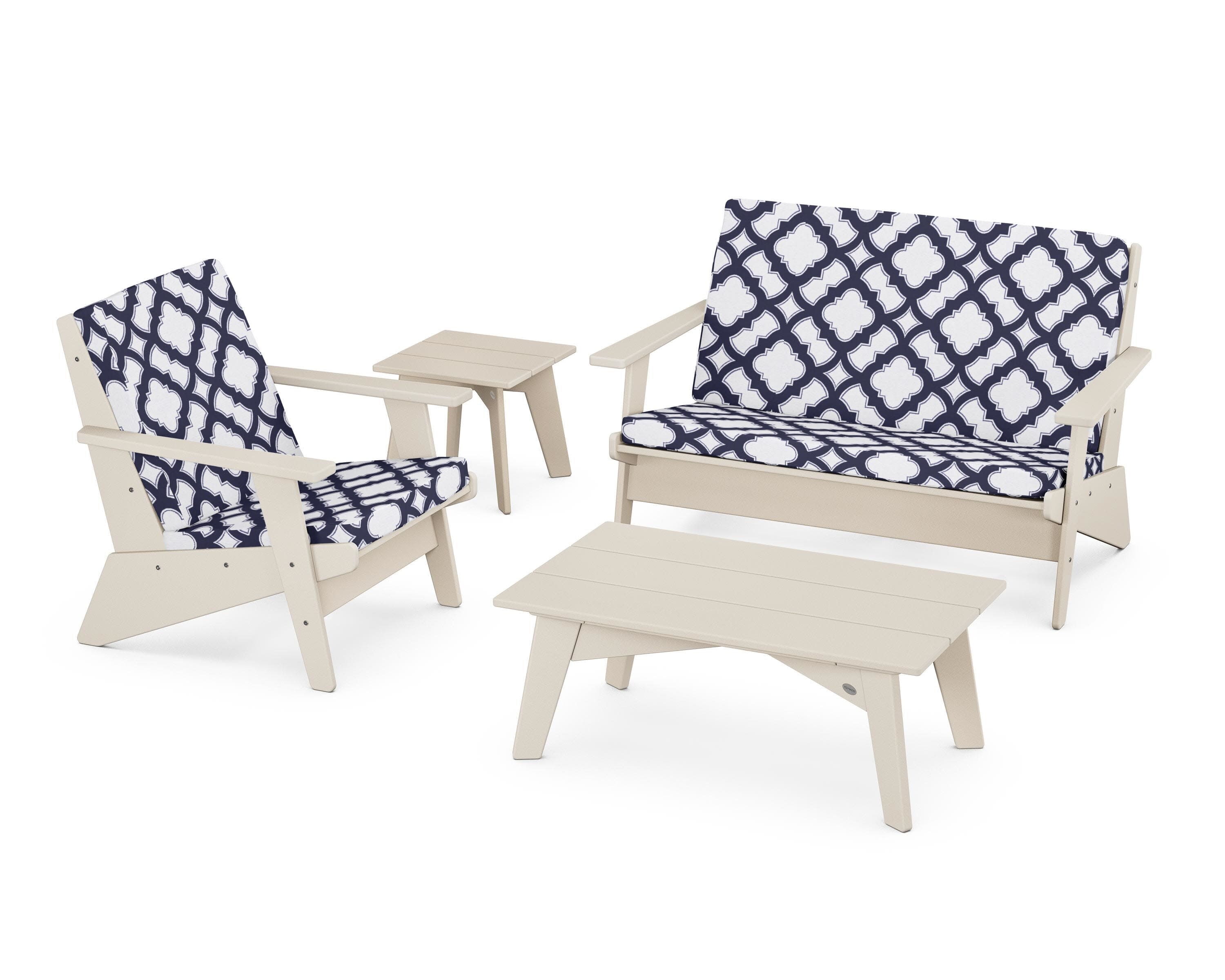 Riviera Modern Lounge 4-Piece Set in Sand / Trellis Navy