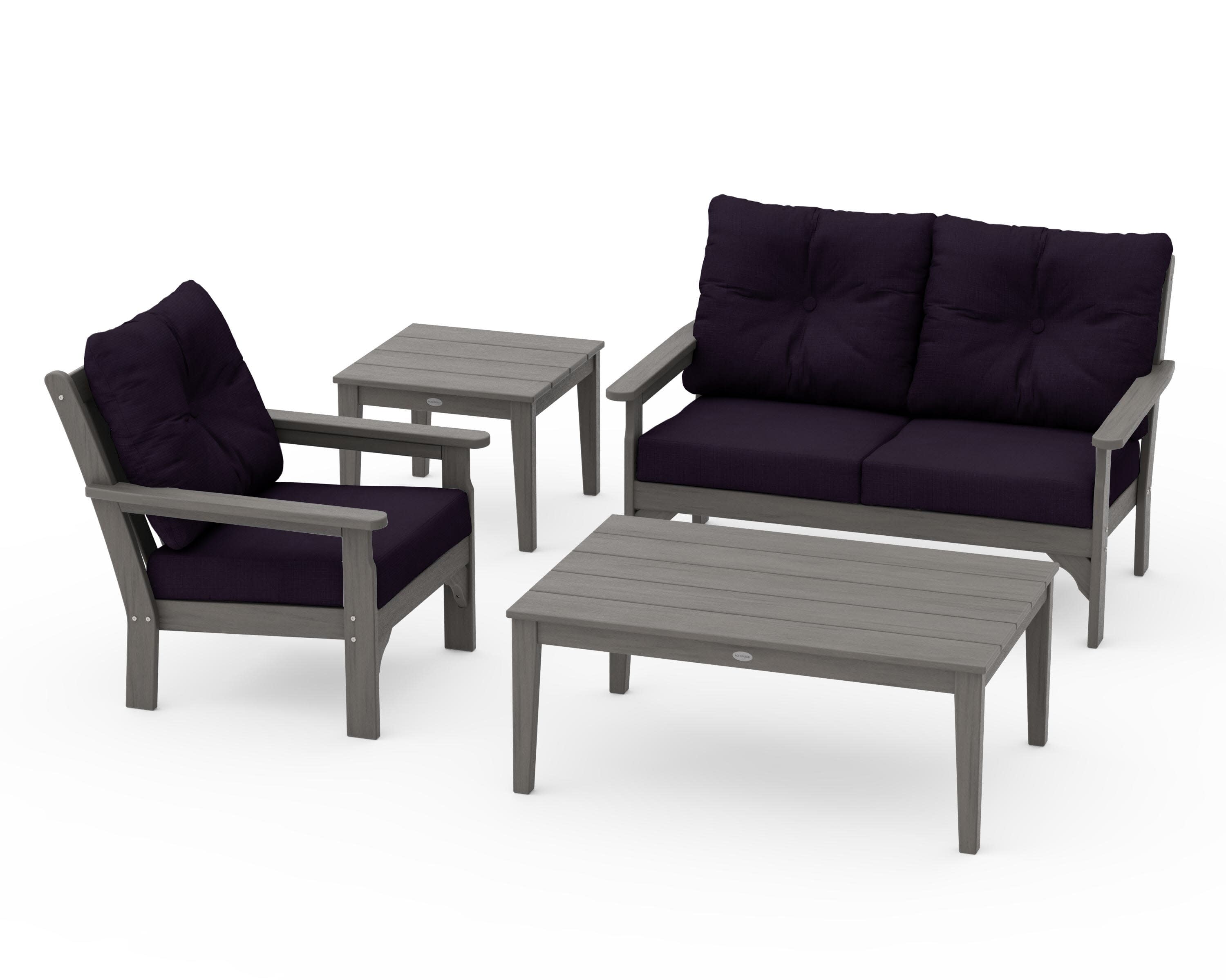 Vineyard 4-Piece Deep Seating Set in Driftwood / Navy Linen