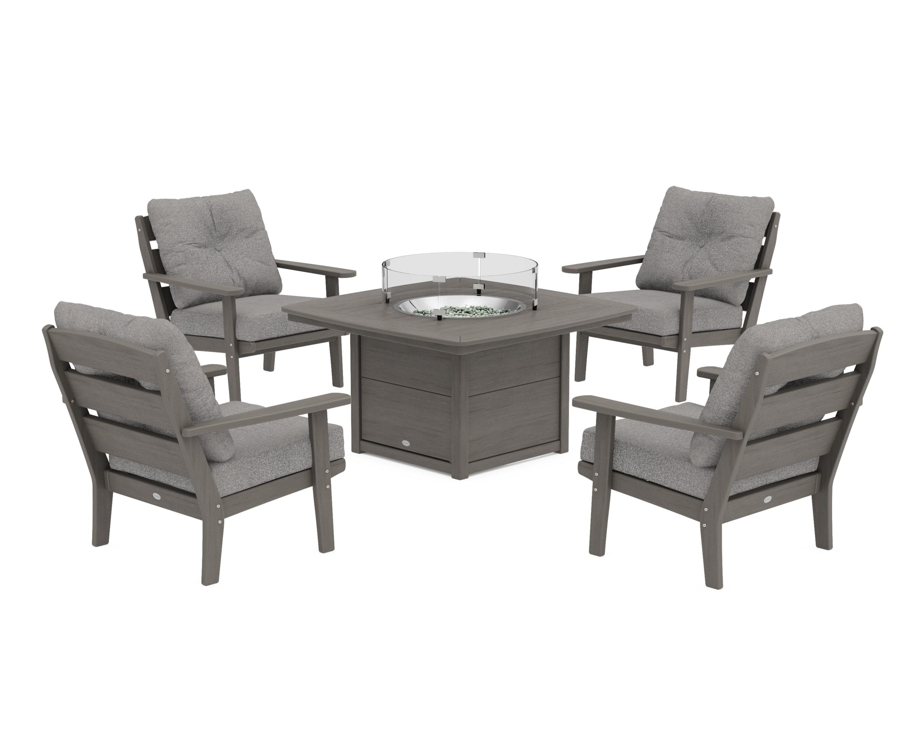 Lakeside 5-Piece Deep Seating Set with Nautical Fire Pit Table in Driftwood / Grey Mist