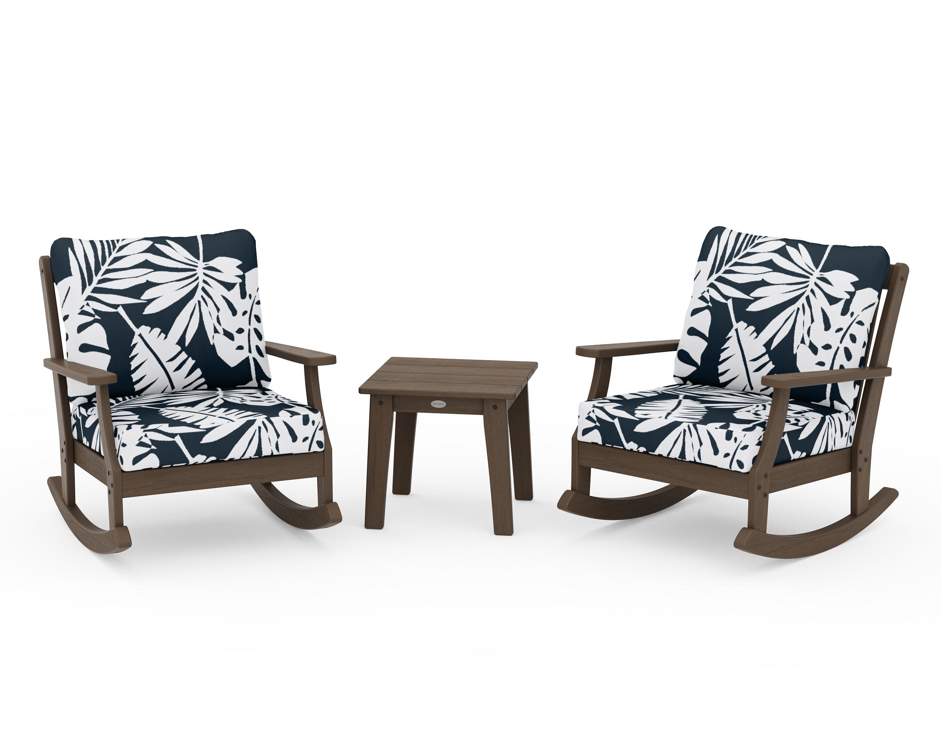 Braxton 3-Piece Deep Seating Rocker Set in Kona / Leaf Marine Indigo