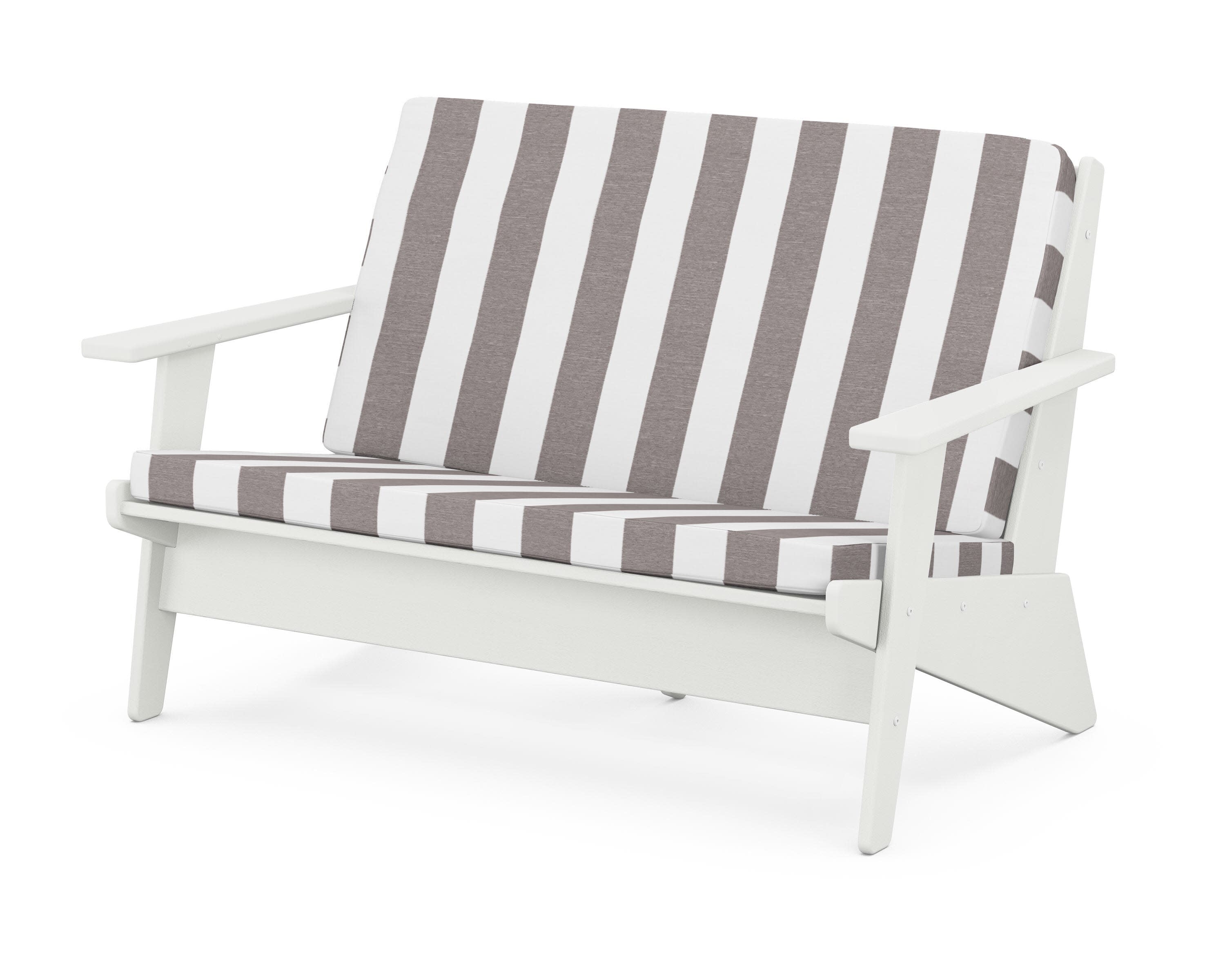 Riviera Modern Lounge Loveseat in Vintage White / Cabana Stripe Grey Mist