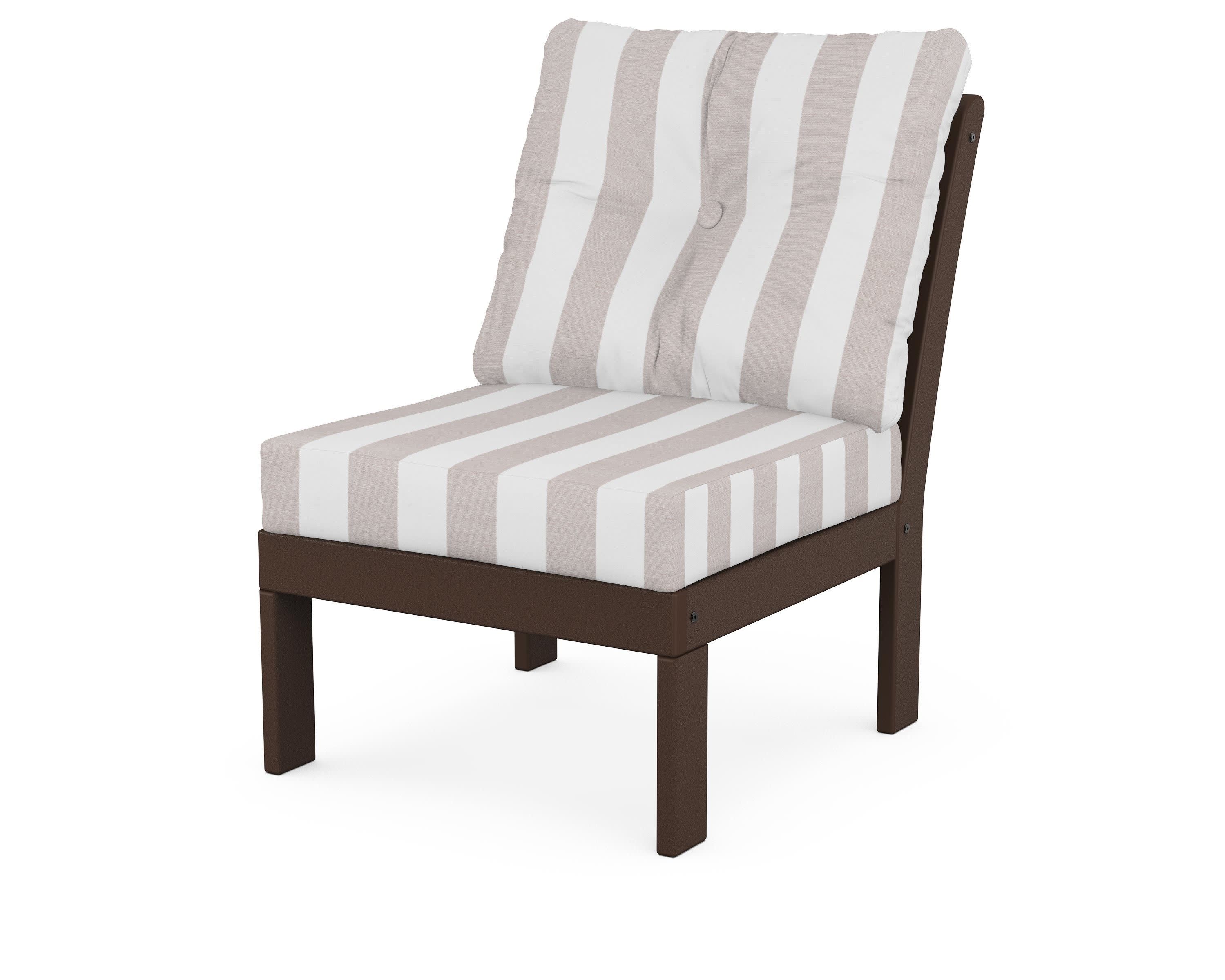 Vineyard Modular Armless Chair in Mahogany / Cabana Stripe Dune Burlap