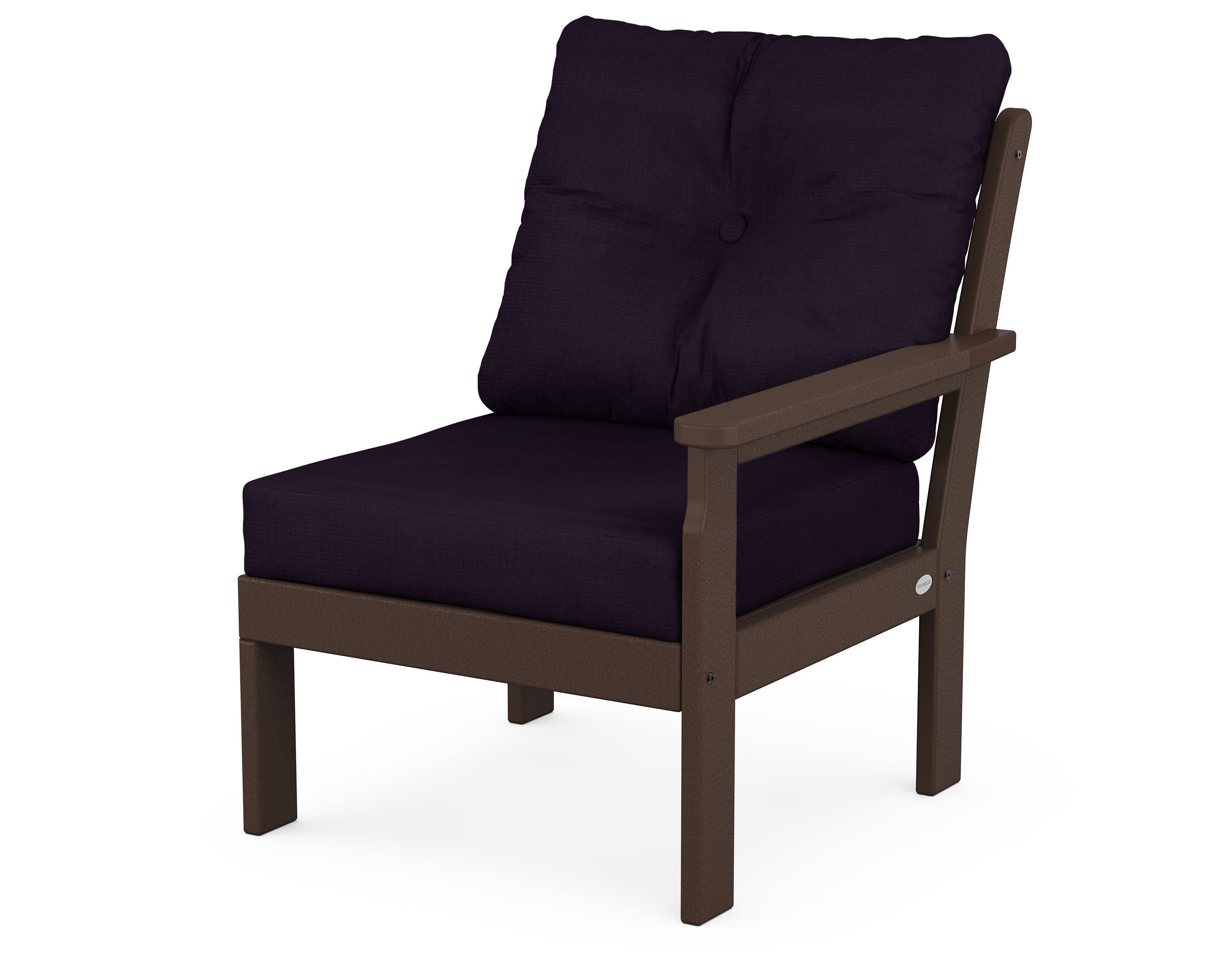 Vineyard Modular Right Arm Chair in Mahogany / Navy Linen