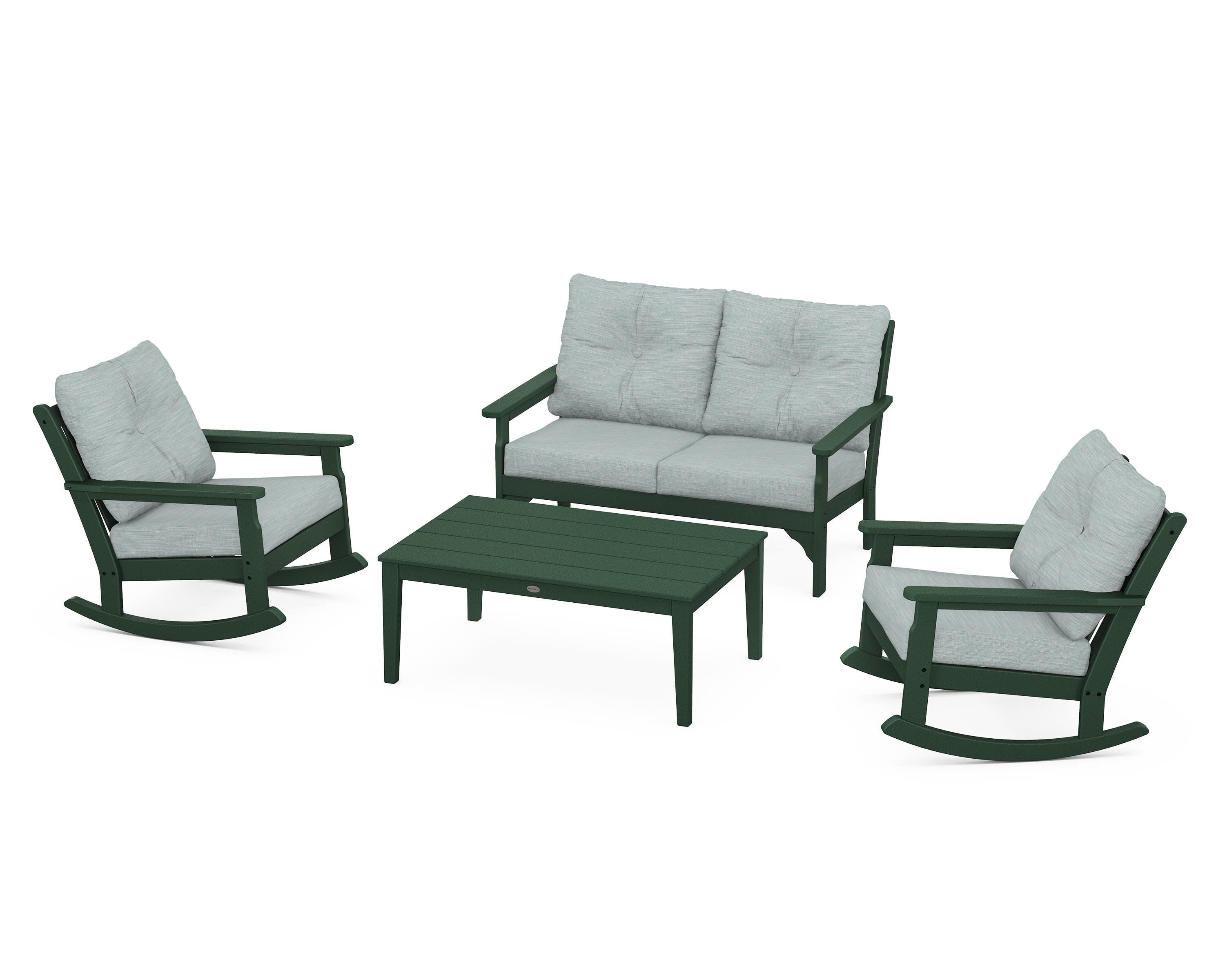 Vineyard 4-Piece Deep Seating Rocking Chair Set in Green / Soothe Mist