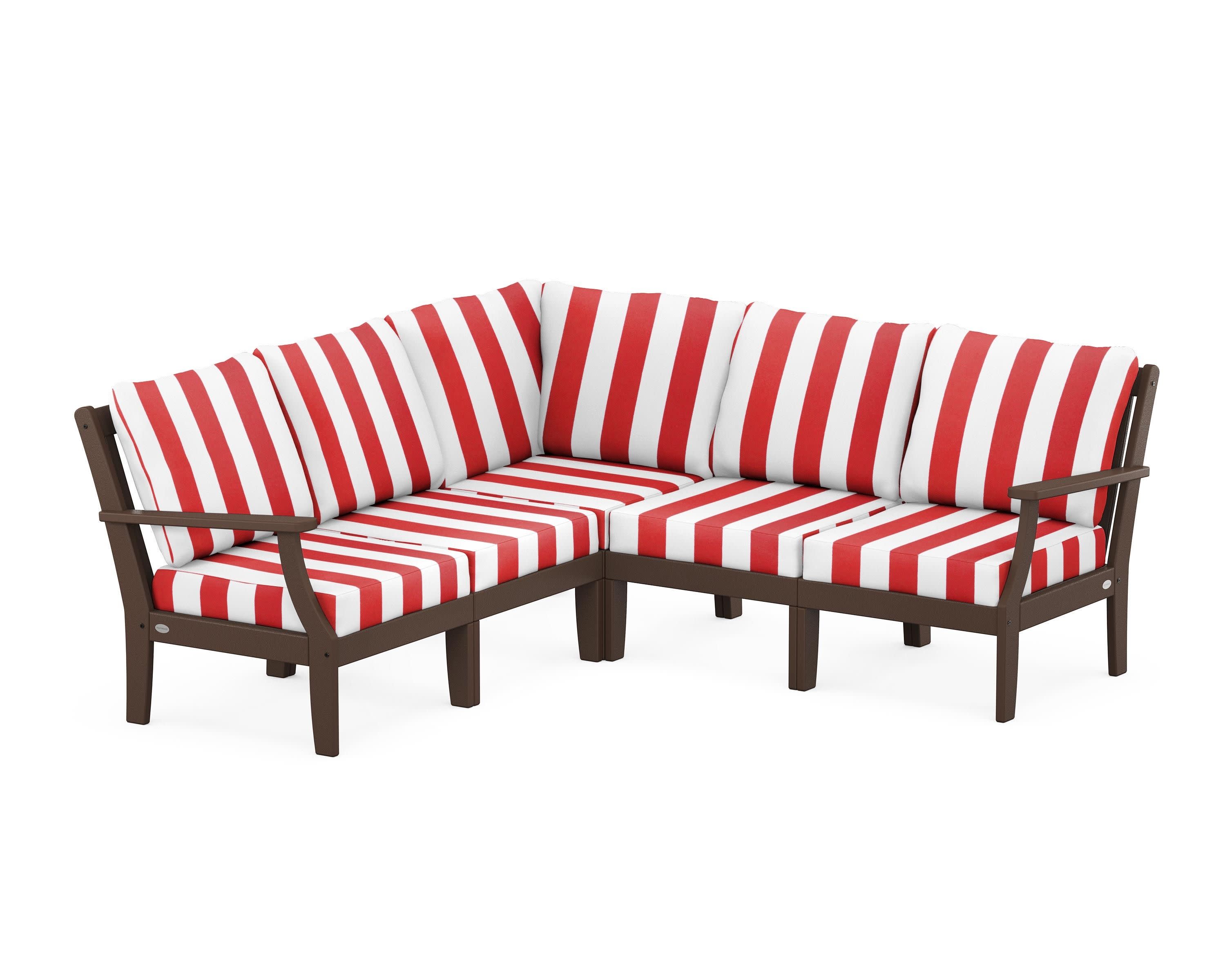 Braxton Modular 5-Piece Deep Seating Set in Mahogany / Cabana Stripe Crimson