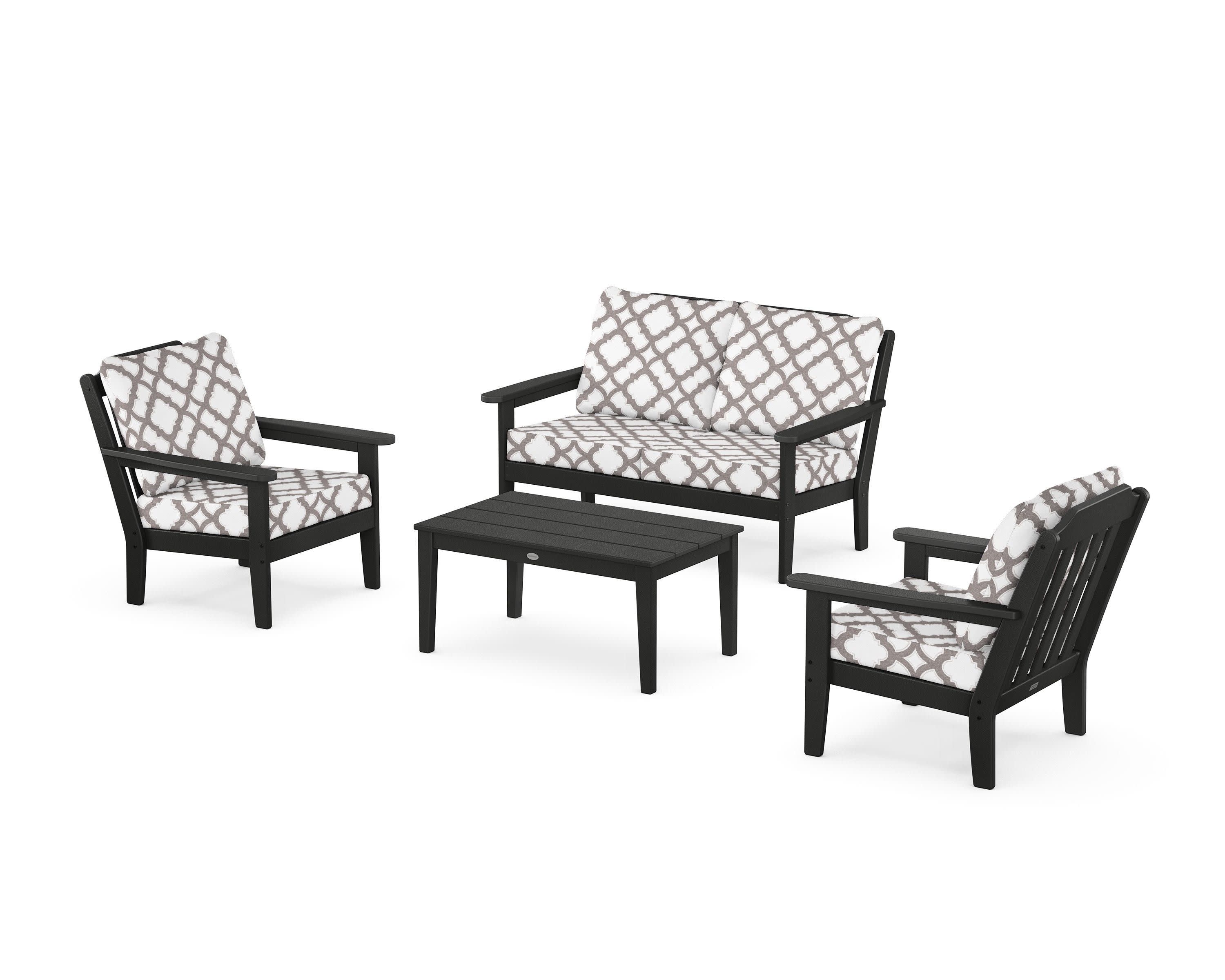 Cottage 4-Piece Deep Seating Set with Loveseat in Black / Trellis Grey Mist