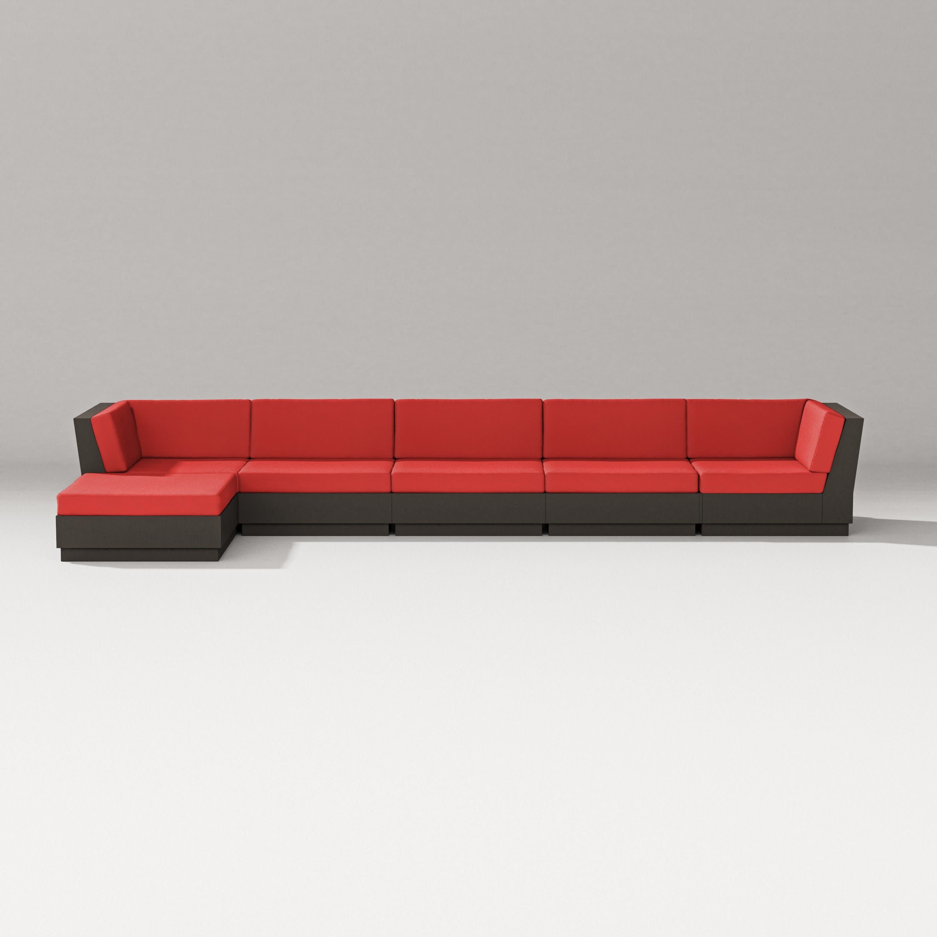 Elevate 6-Piece Chaise Sectional in Vintage Coffee / Crimson Linen