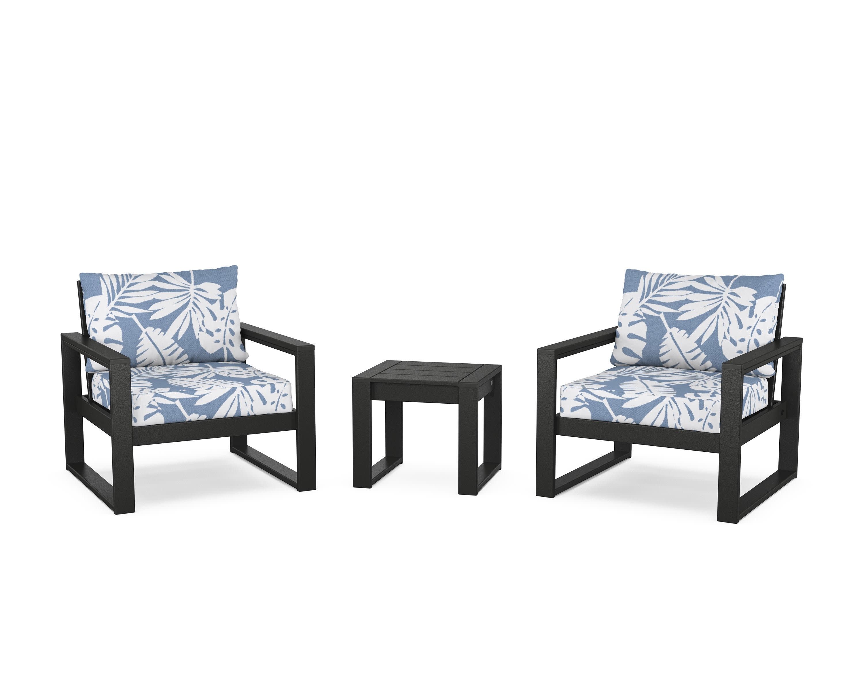 EDGE Sectional 3-Piece Deep Seating Set in Black / Leaf Sky Blue