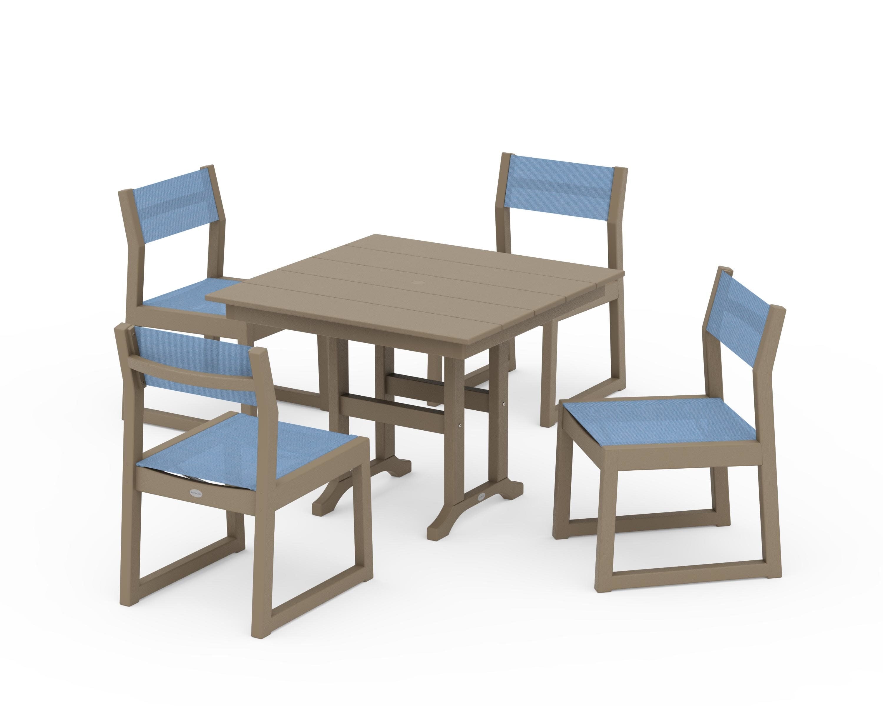 EDGE Sling Side Chair 5-Piece Farmhouse Dining Set in Vintage Sahara / Poolside Sling