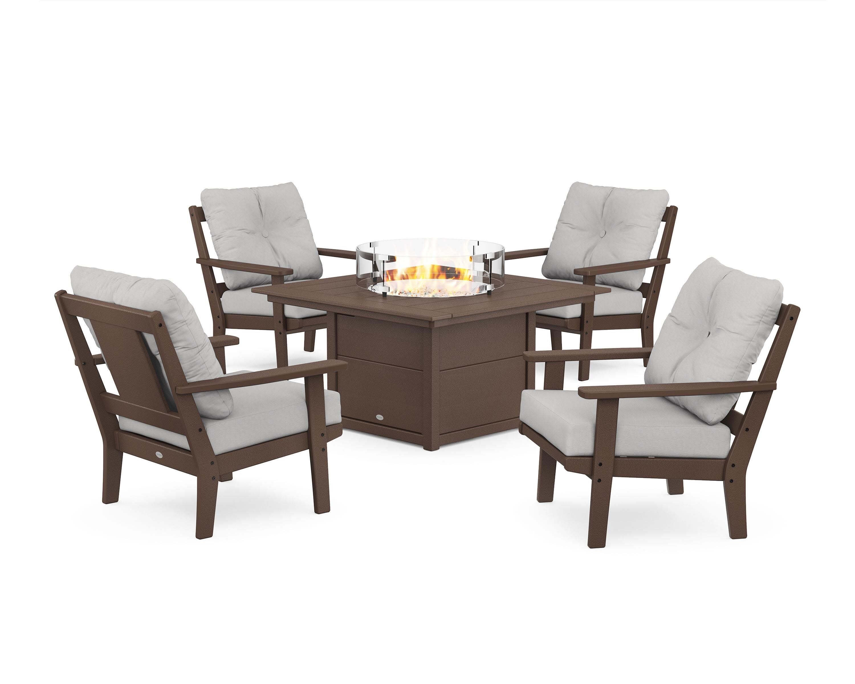 Prairie 5-Piece Deep Seating Set with Fire Pit Table in Mahogany / Diamond in the Rough