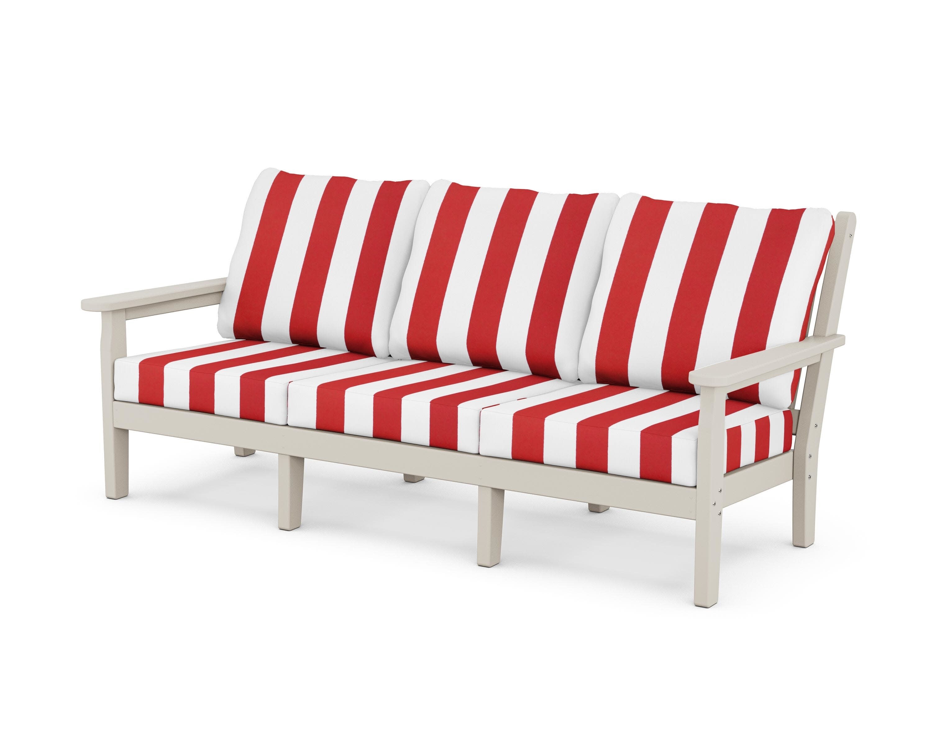 Chippendale Deep Seating Sofa in Sand / Cabana Stripe Crimson