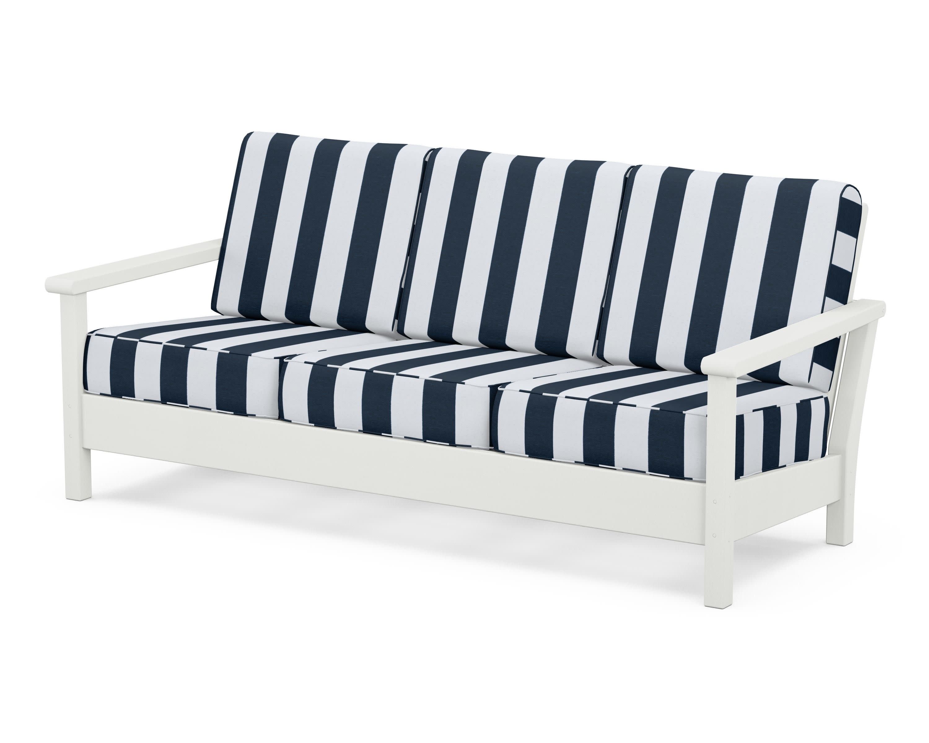 Harbour Deep Seating Sofa in Vintage White / Cabana Stripe Marine Indigo