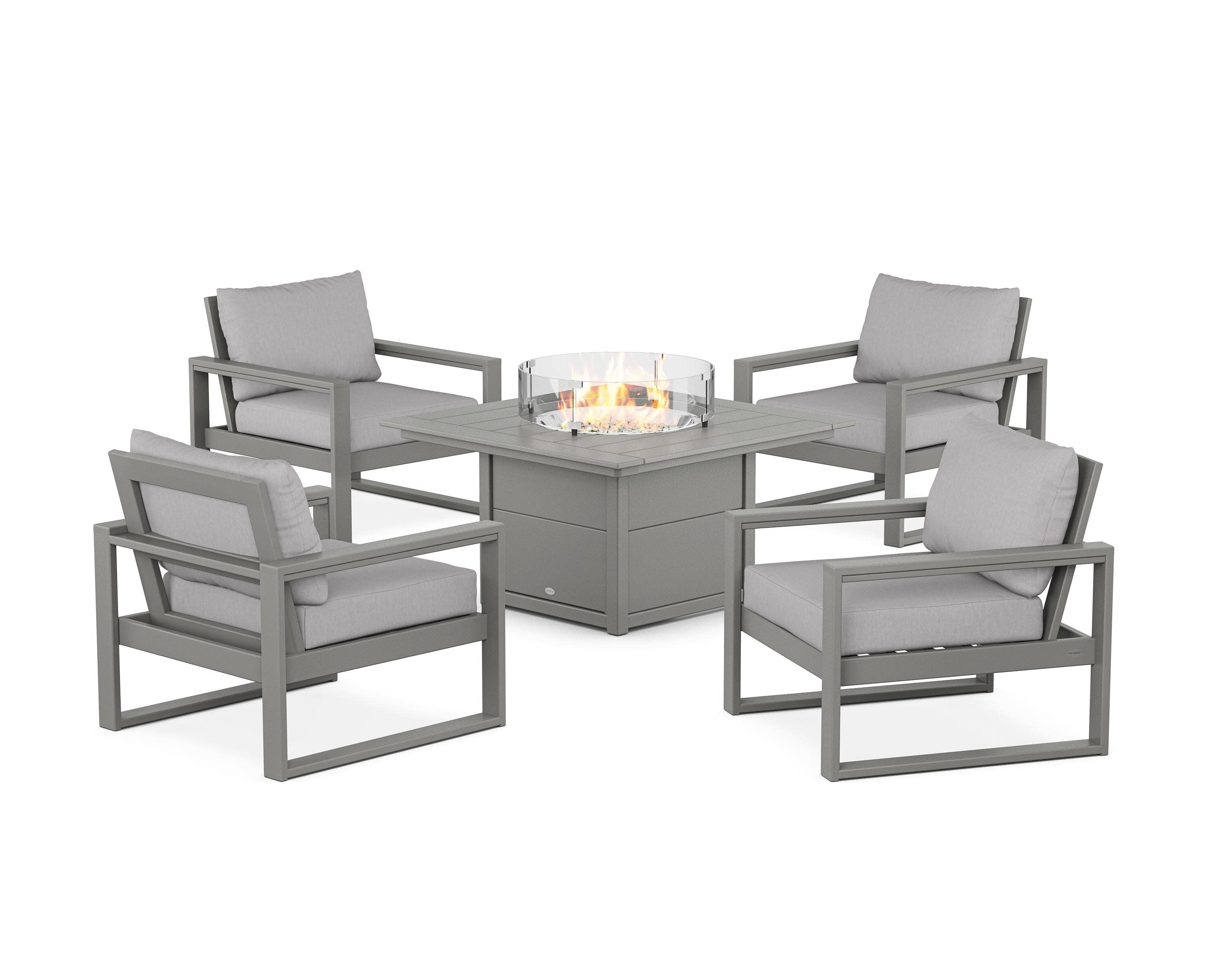 EDGE Sectional 5-Piece Deep Seating Set with Fire Pit Table in Slate Grey / Granite