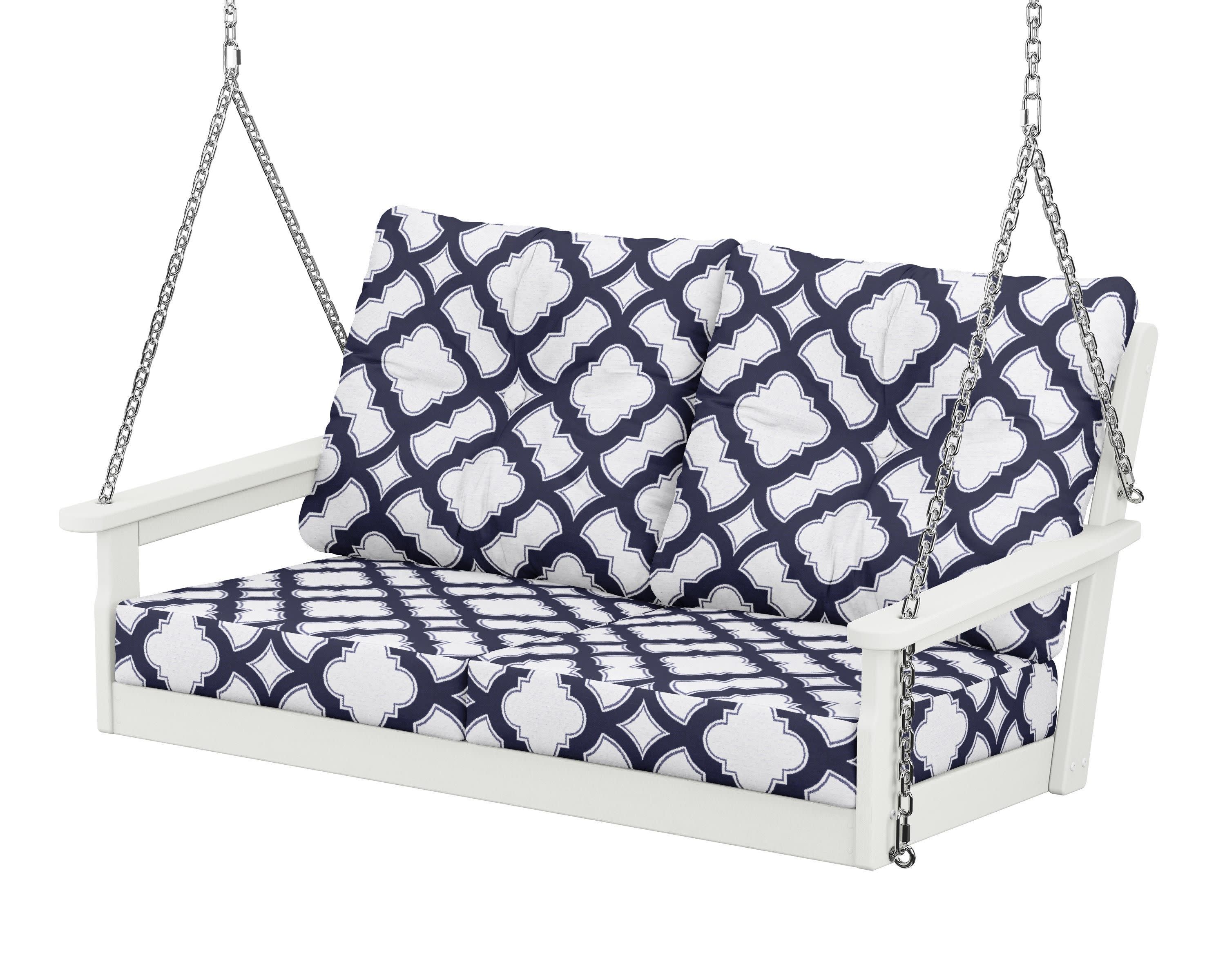 Vineyard Deep Seating Swing in Vintage White / Trellis Navy