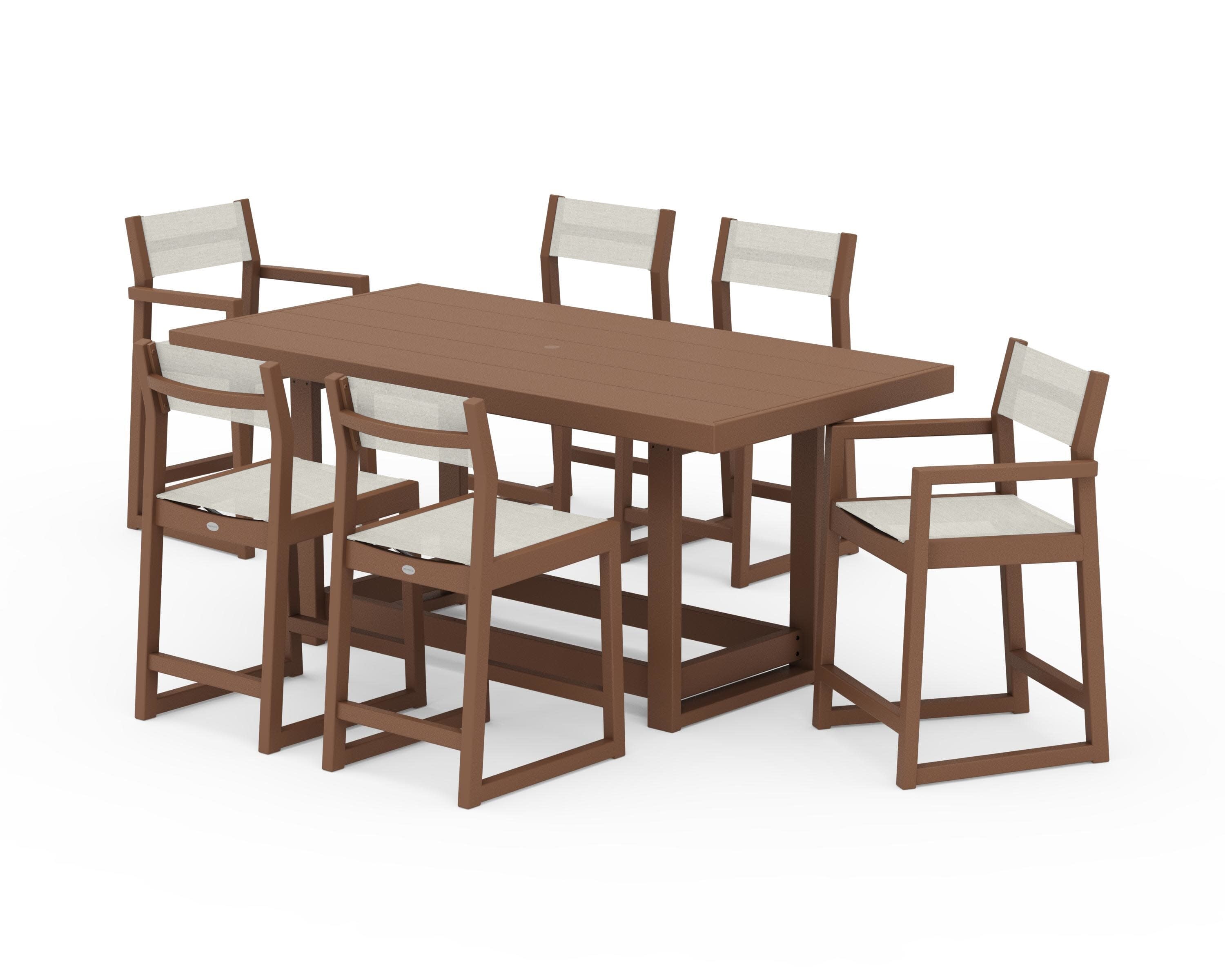 EDGE Sling 7-Piece Counter Table Set in Teak / Parchment Sling