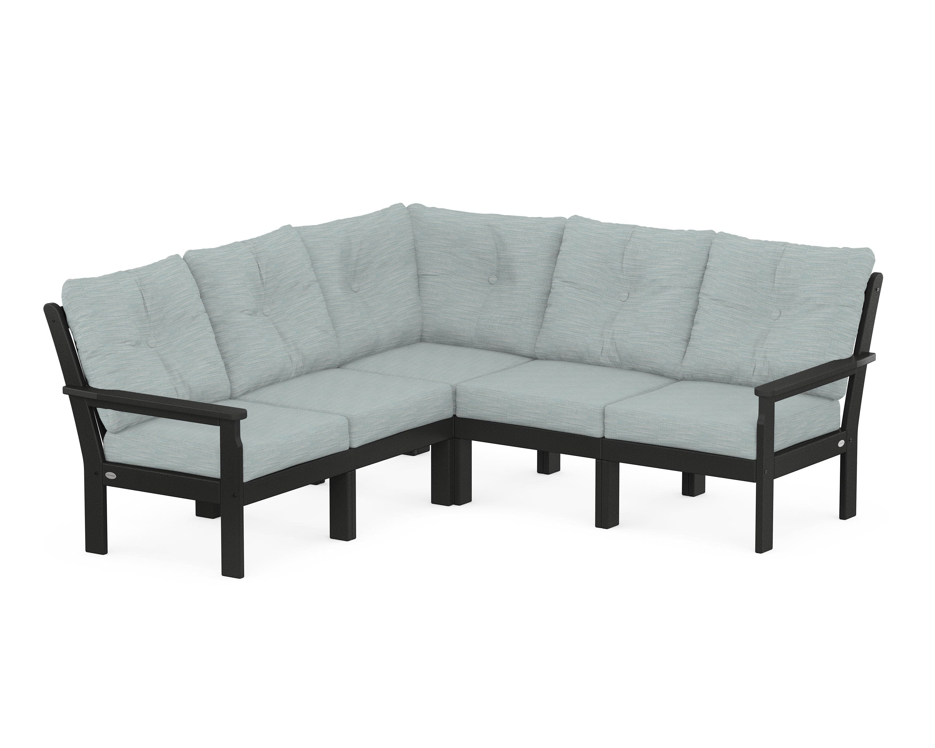 Vineyard 5-Piece Sectional in Black / Soothe Mist
