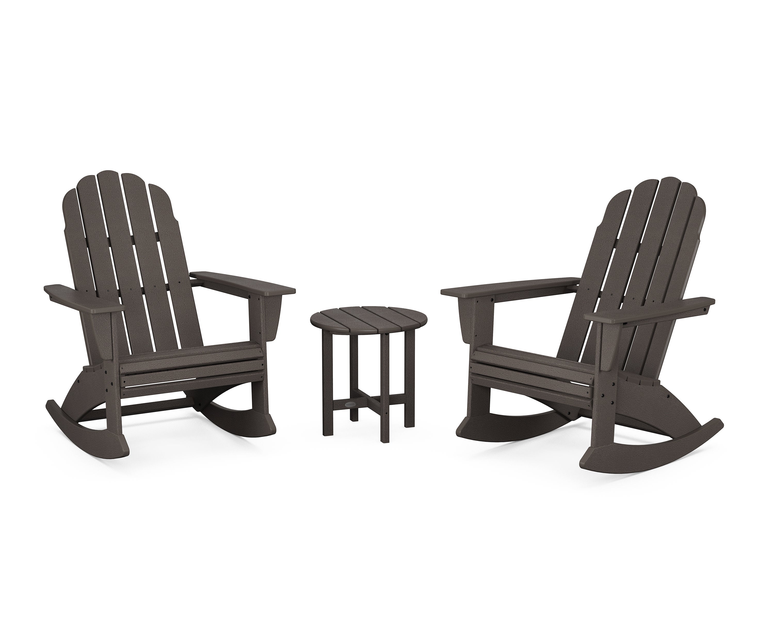 Vineyard Curveback 3-Piece Adirondack Rocking Chair Set in Vintage Coffee