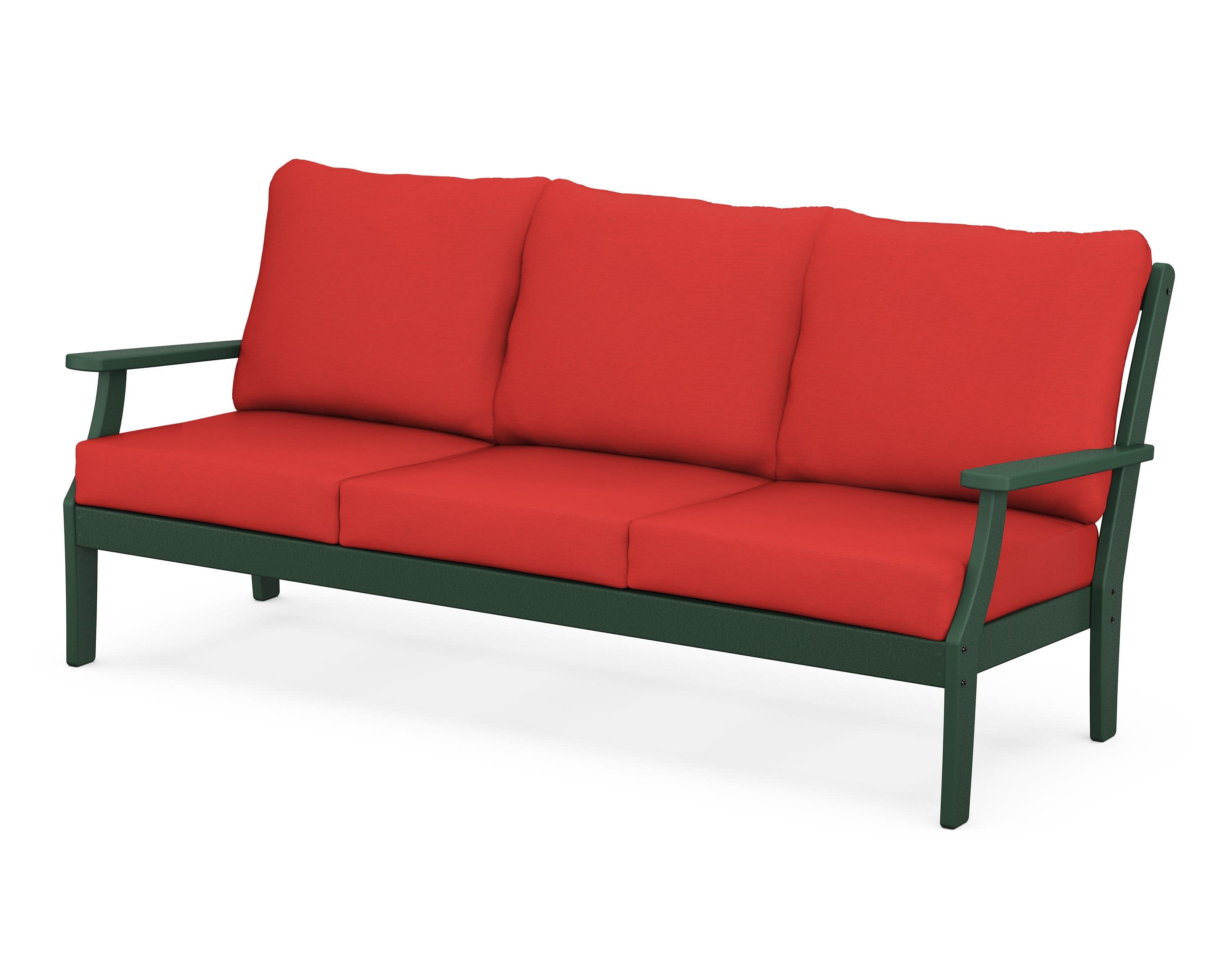 Braxton Deep Seating Sofa in Green / Crimson Linen