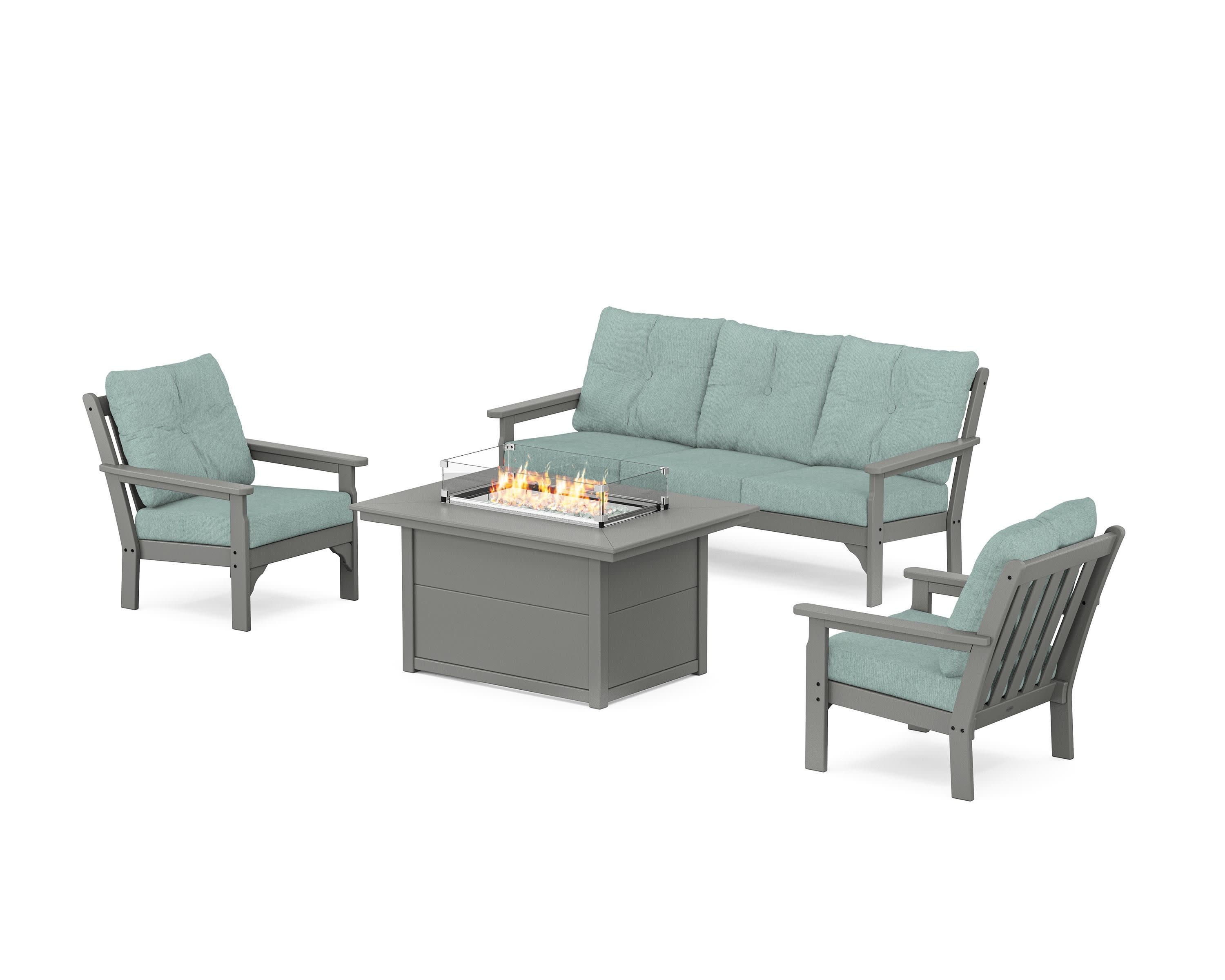 Vineyard Deep Seating Fire Pit Table Set in Slate Grey / Glacier Spa