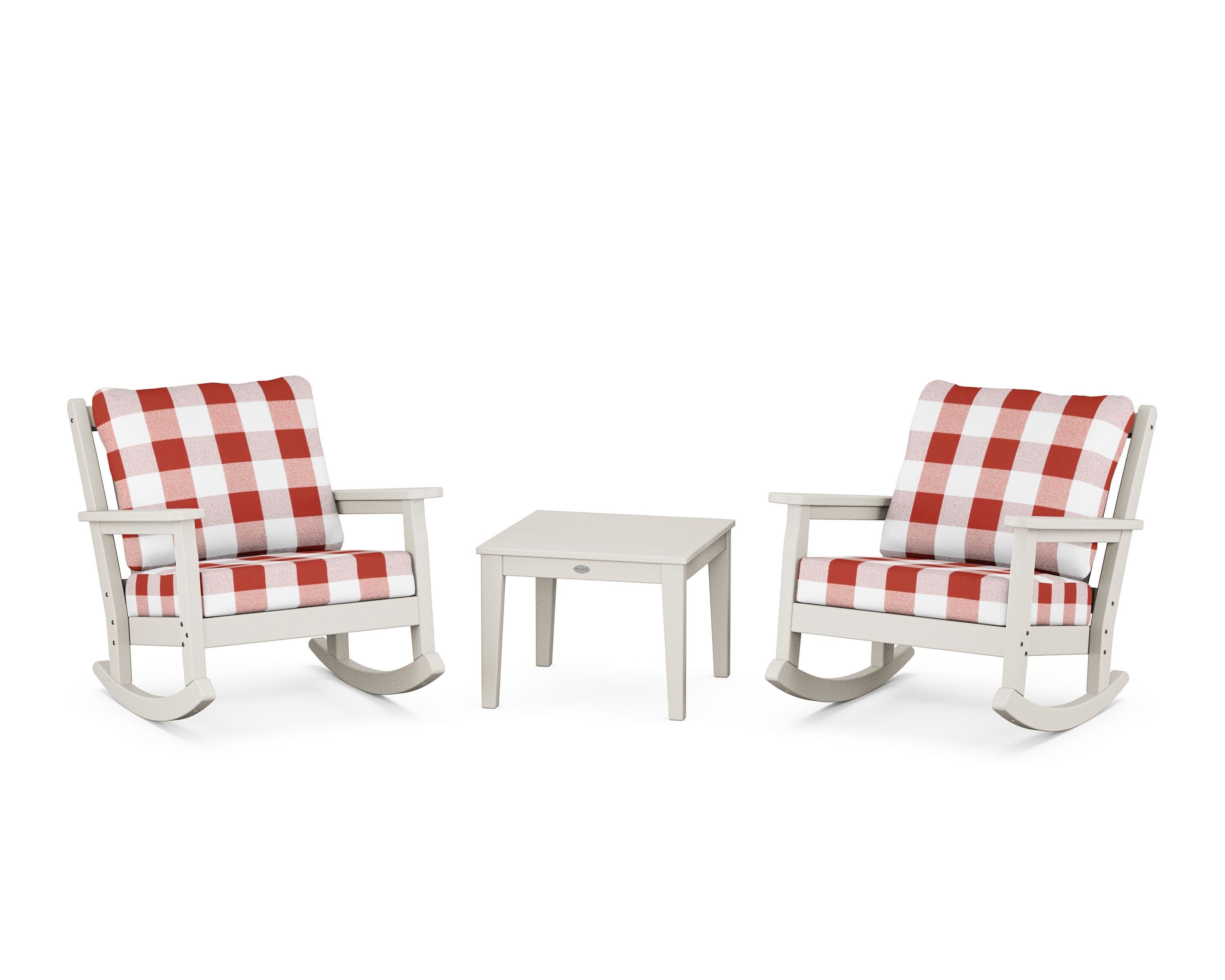 Chippendale 3-Piece Deep Seating Rocker Set in Sand / Buffalo Plaid Crimson