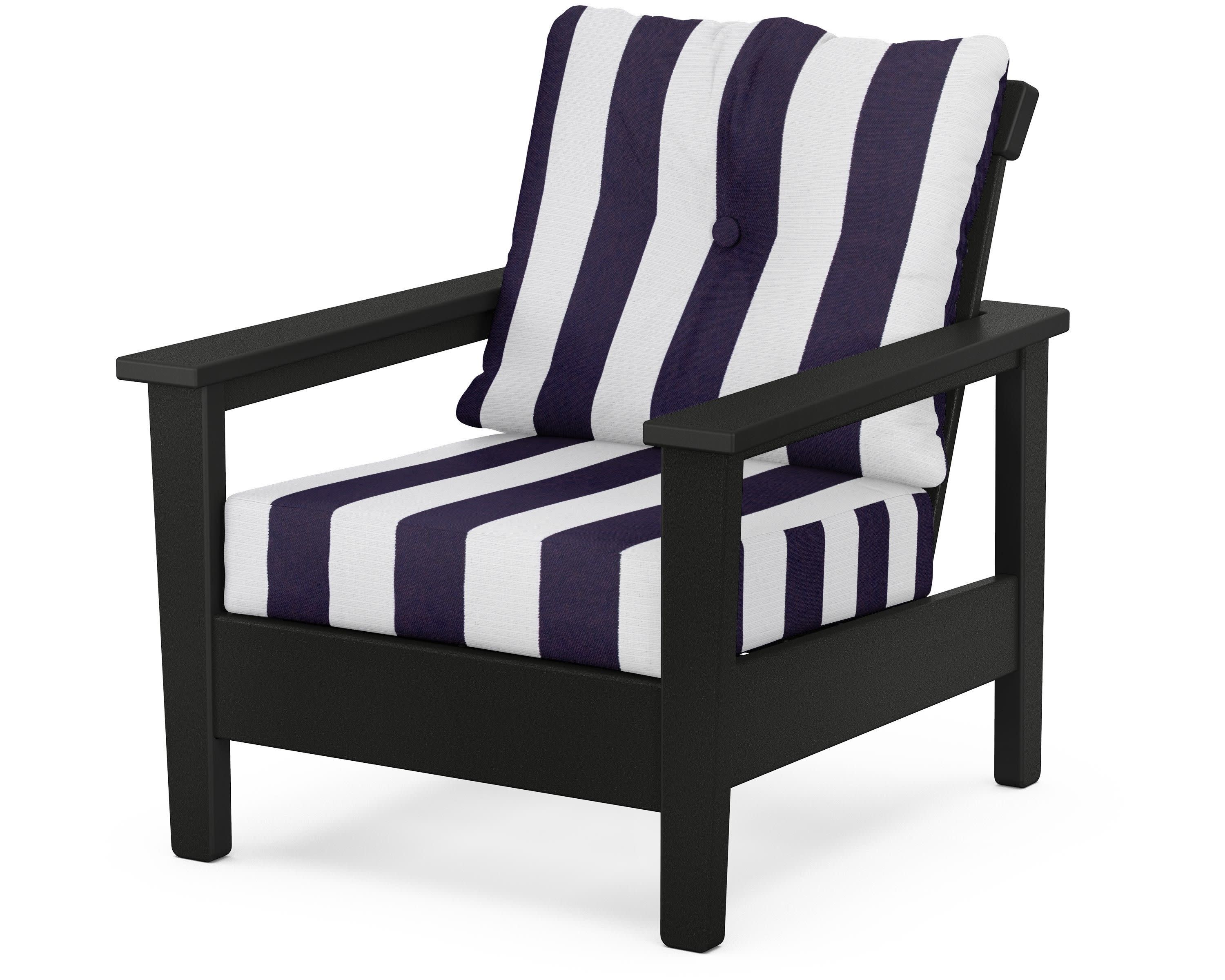 Prescott Deep Seating Chair in Black / Cabana Stripe Navy