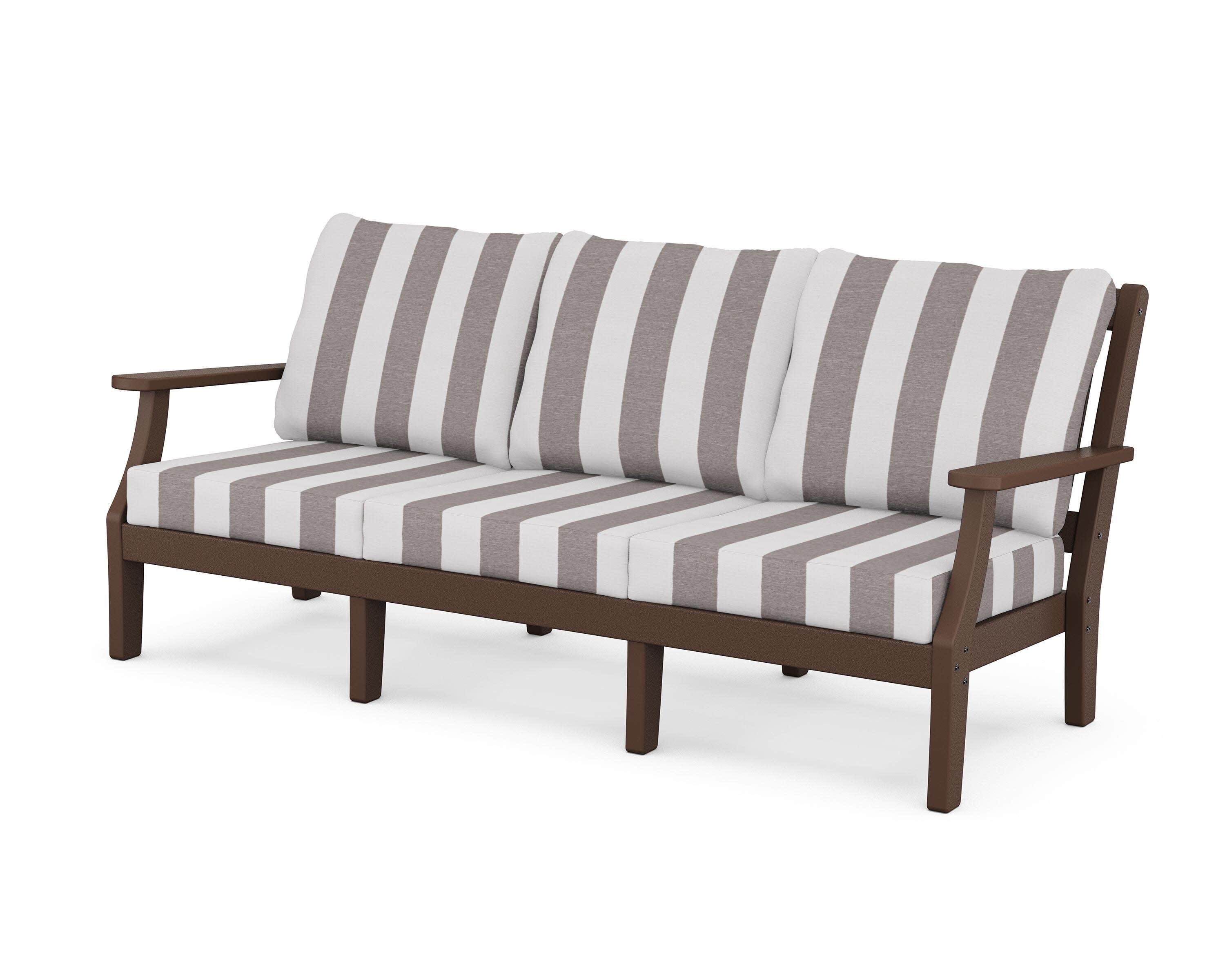 Chinoiserie Deep Seating Sofa in Mahogany / Cabana Stripe Grey Mist