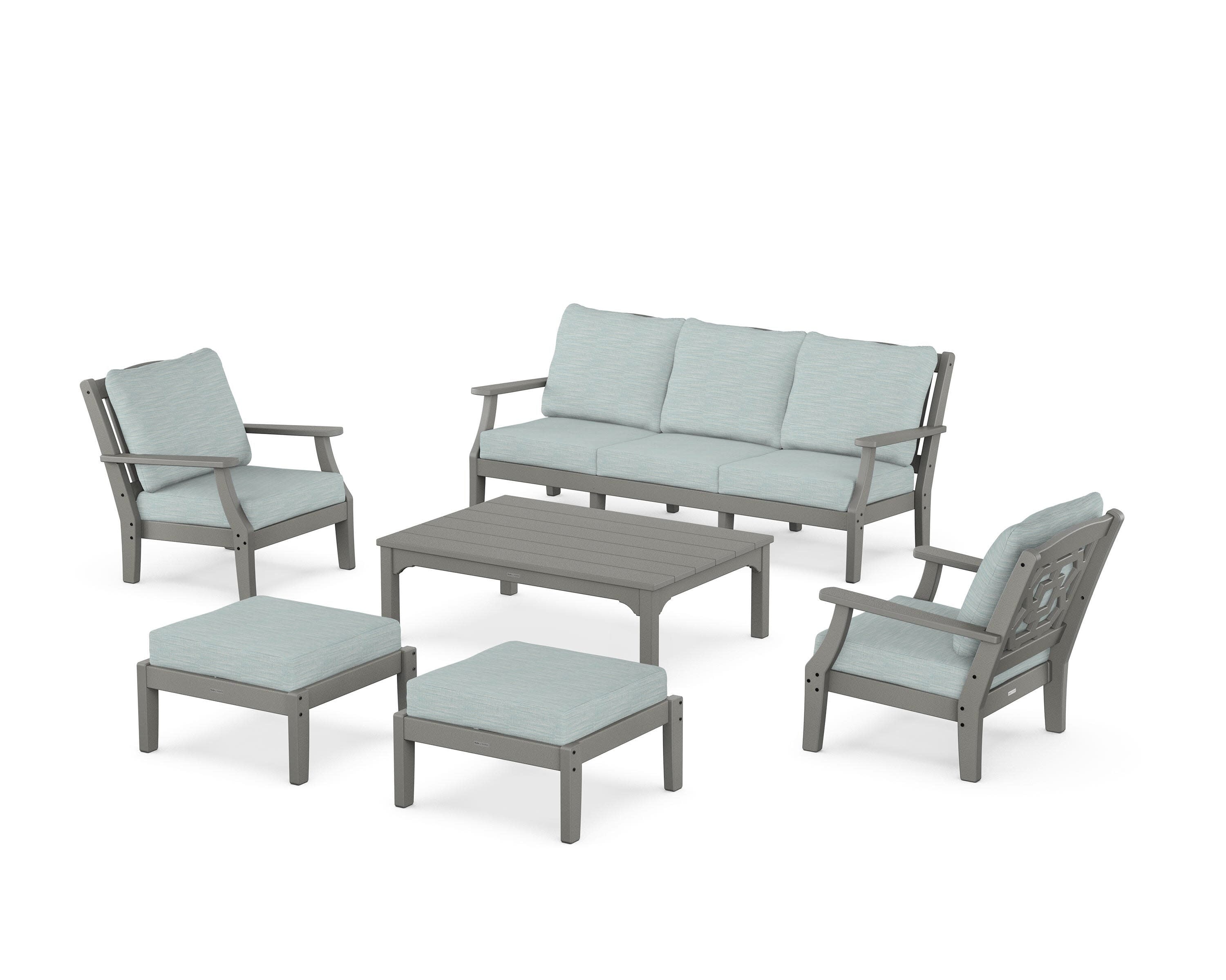 Chinoiserie 6-Piece Lounge Sofa Set in Slate Grey / Soothe Mist