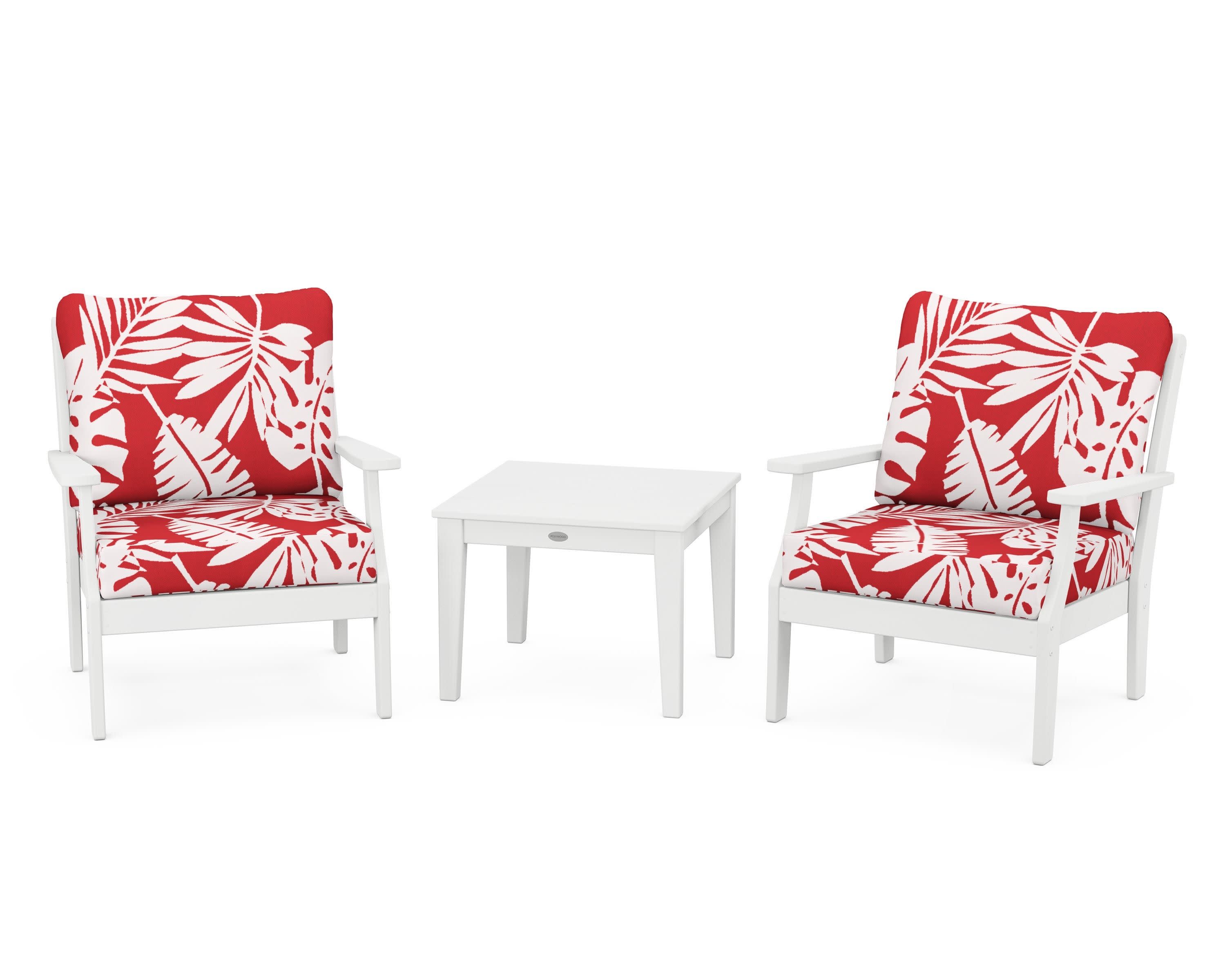 Braxton 3-Piece Deep Seating Set in White / Leaf Crimson