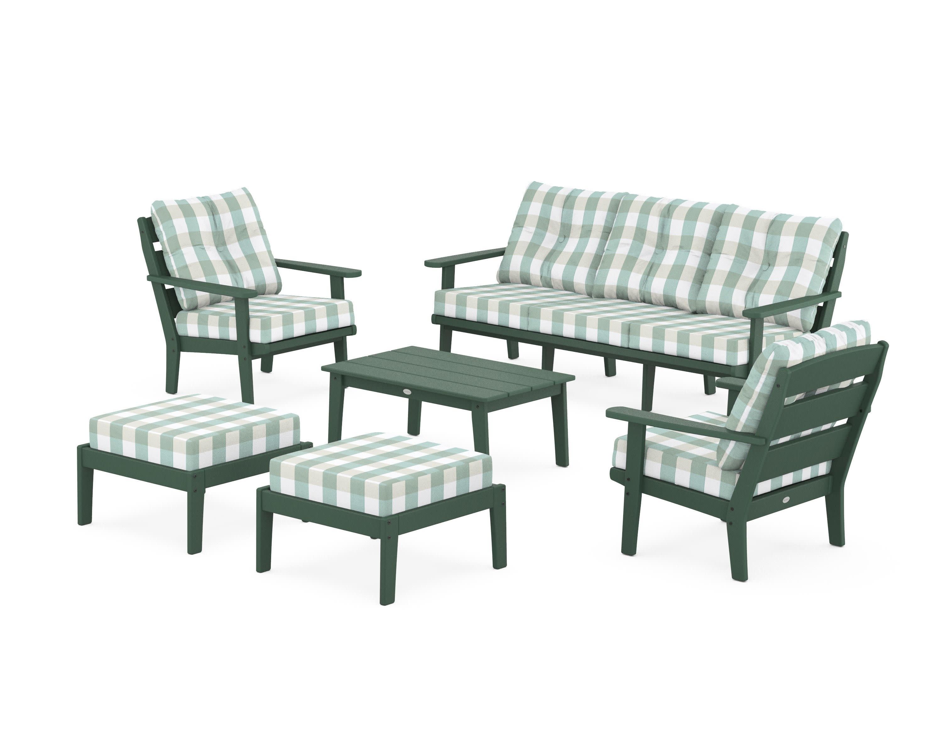 Lakeside 6-Piece Lounge Sofa Set in Green / Buffalo Plaid Glacier Spa