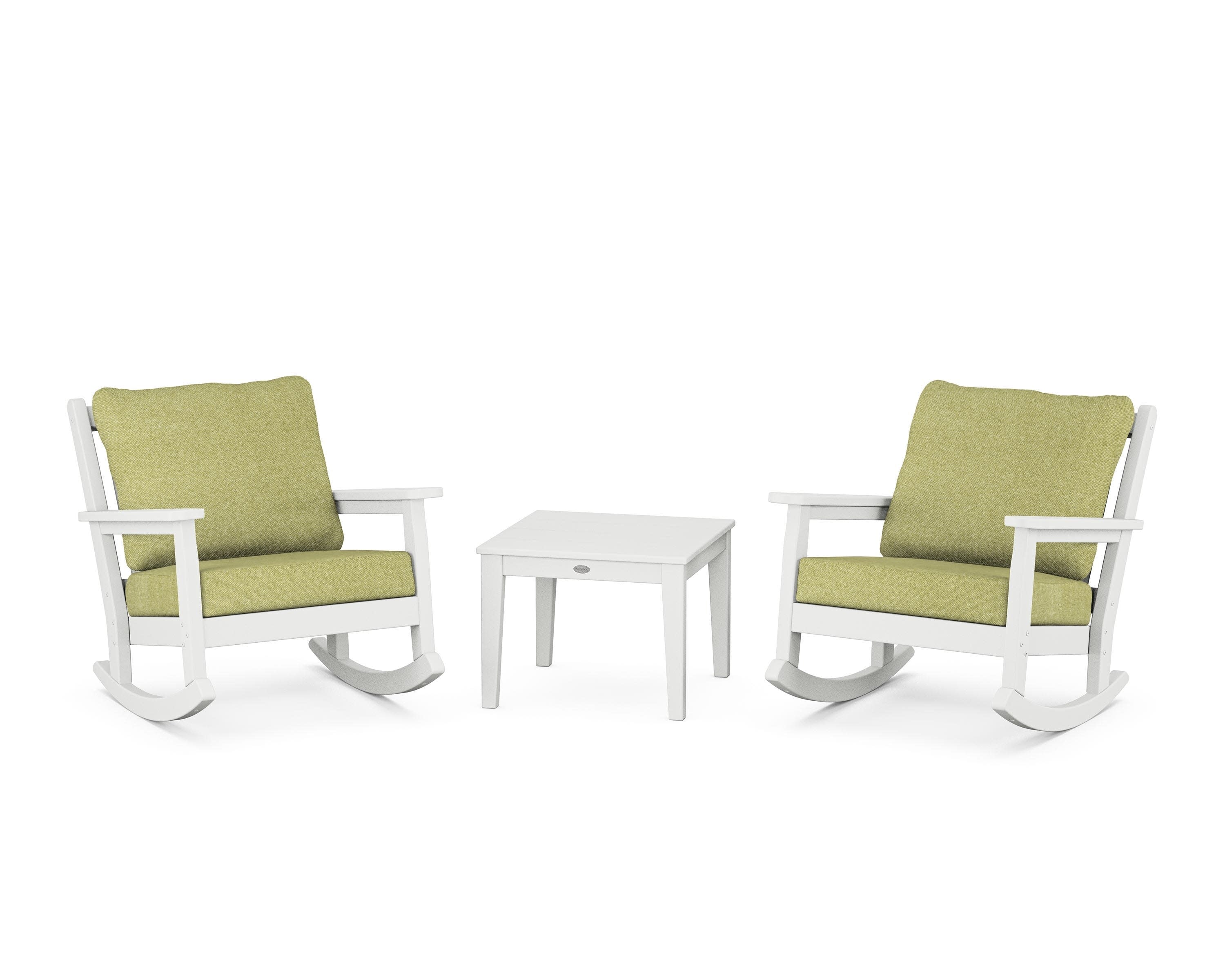 Chippendale 3-Piece Deep Seating Rocker Set in White / Chartreuse Boucle