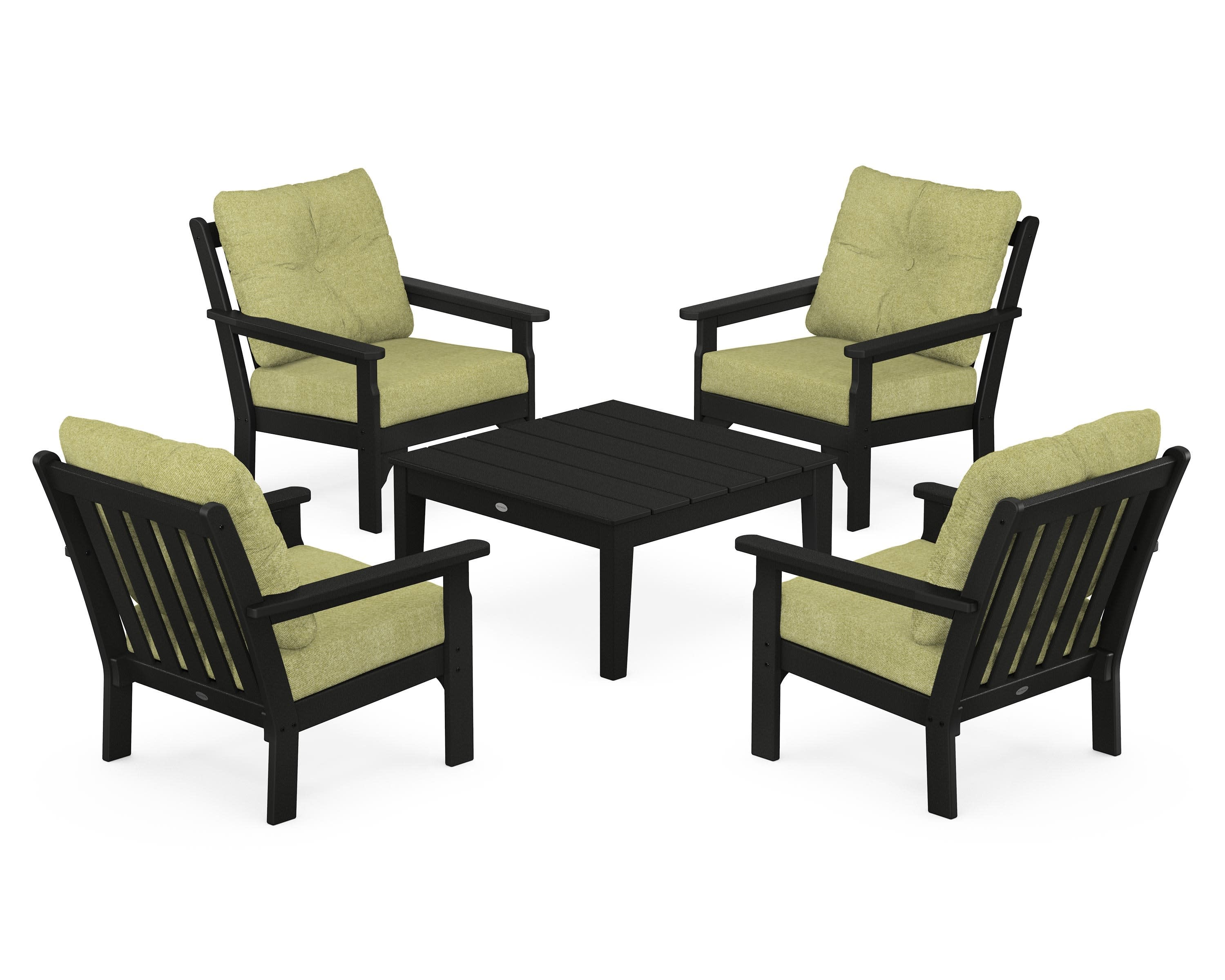 Vineyard 5-Piece Deep Seating Conversation Set in Black / Chartreuse Boucle