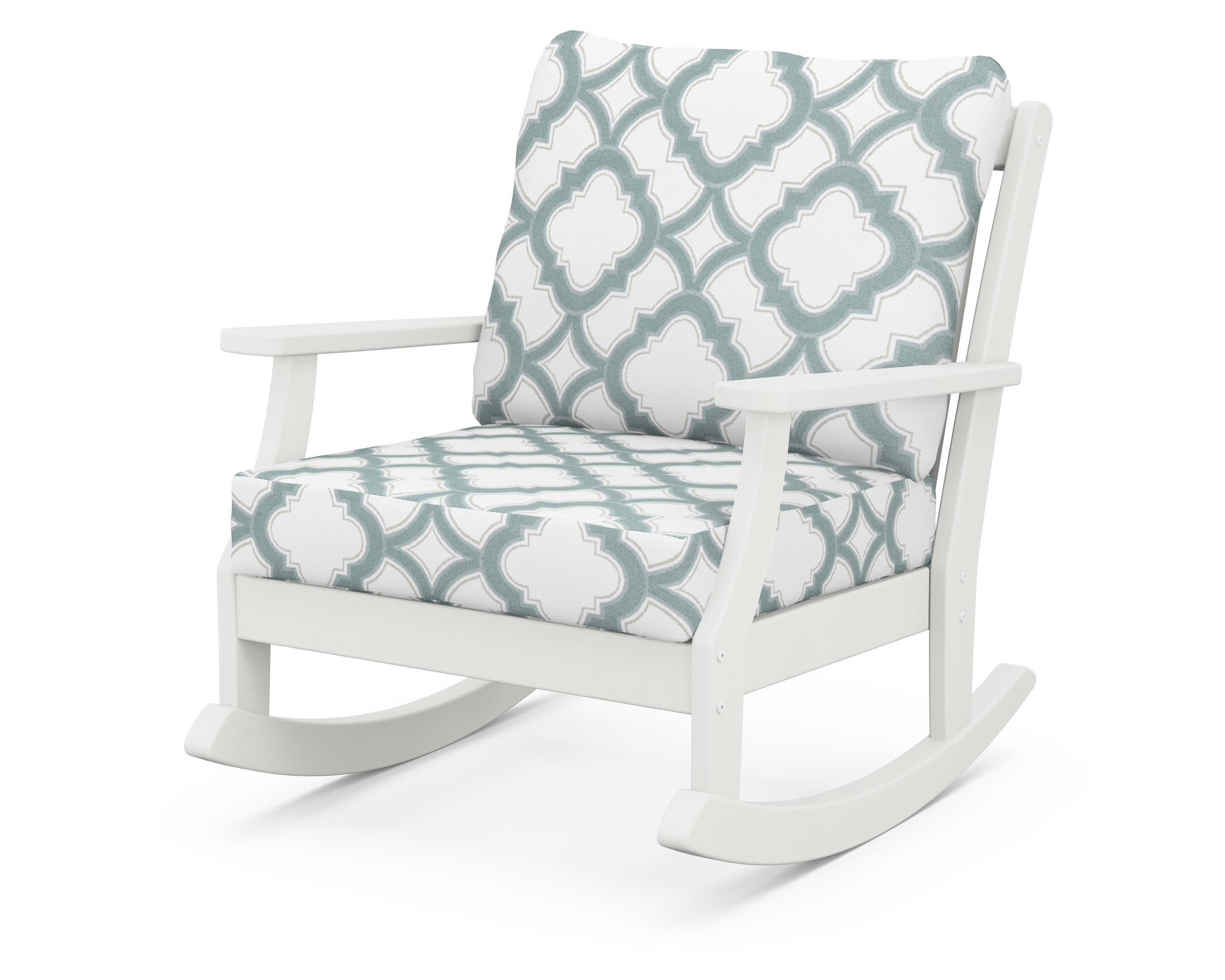 Braxton Deep Seating Rocking Chair in Vintage White / Trellis Glacier Spa