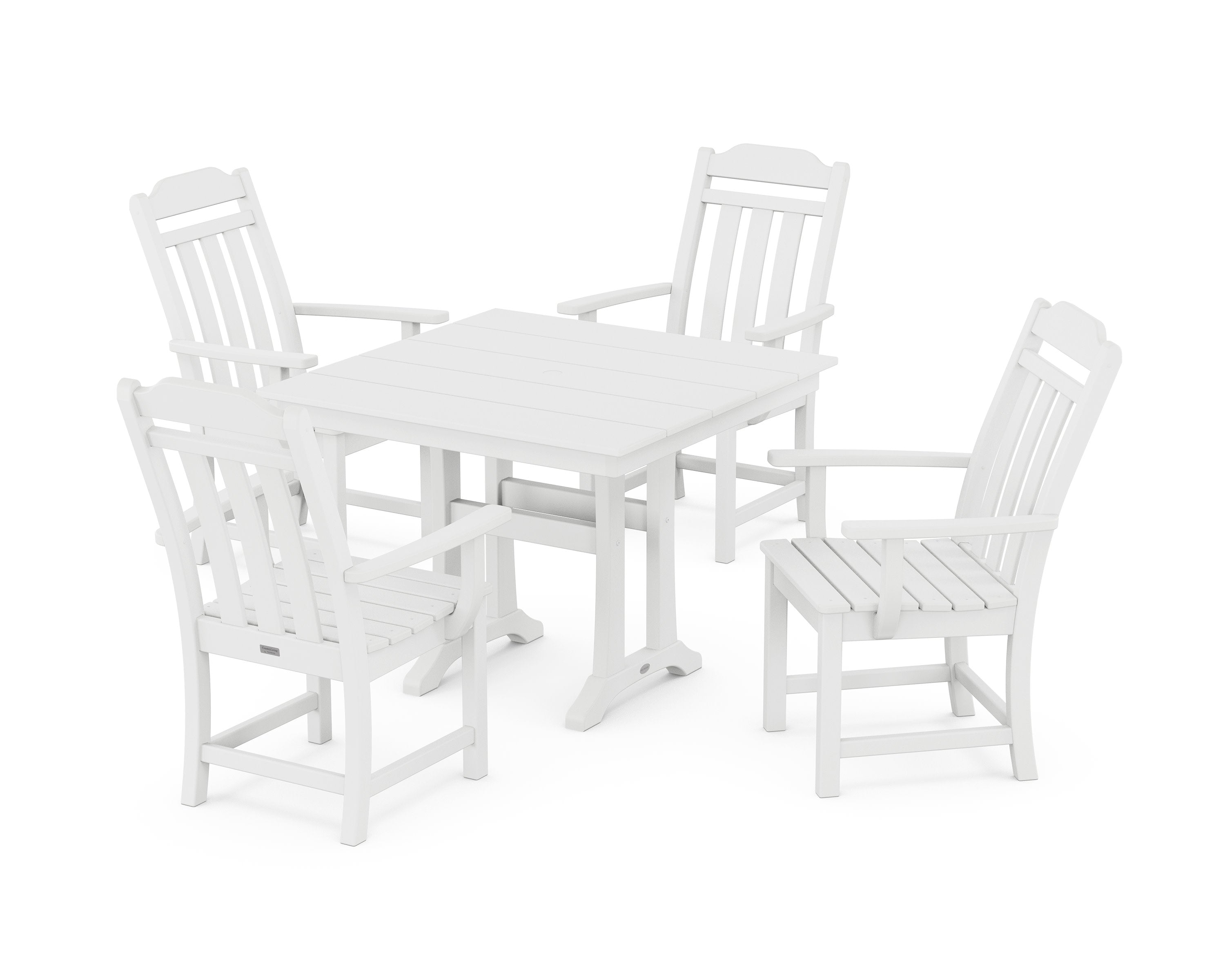 Cottage 5-Piece Farmhouse Dining Set with Trestle Legs in White