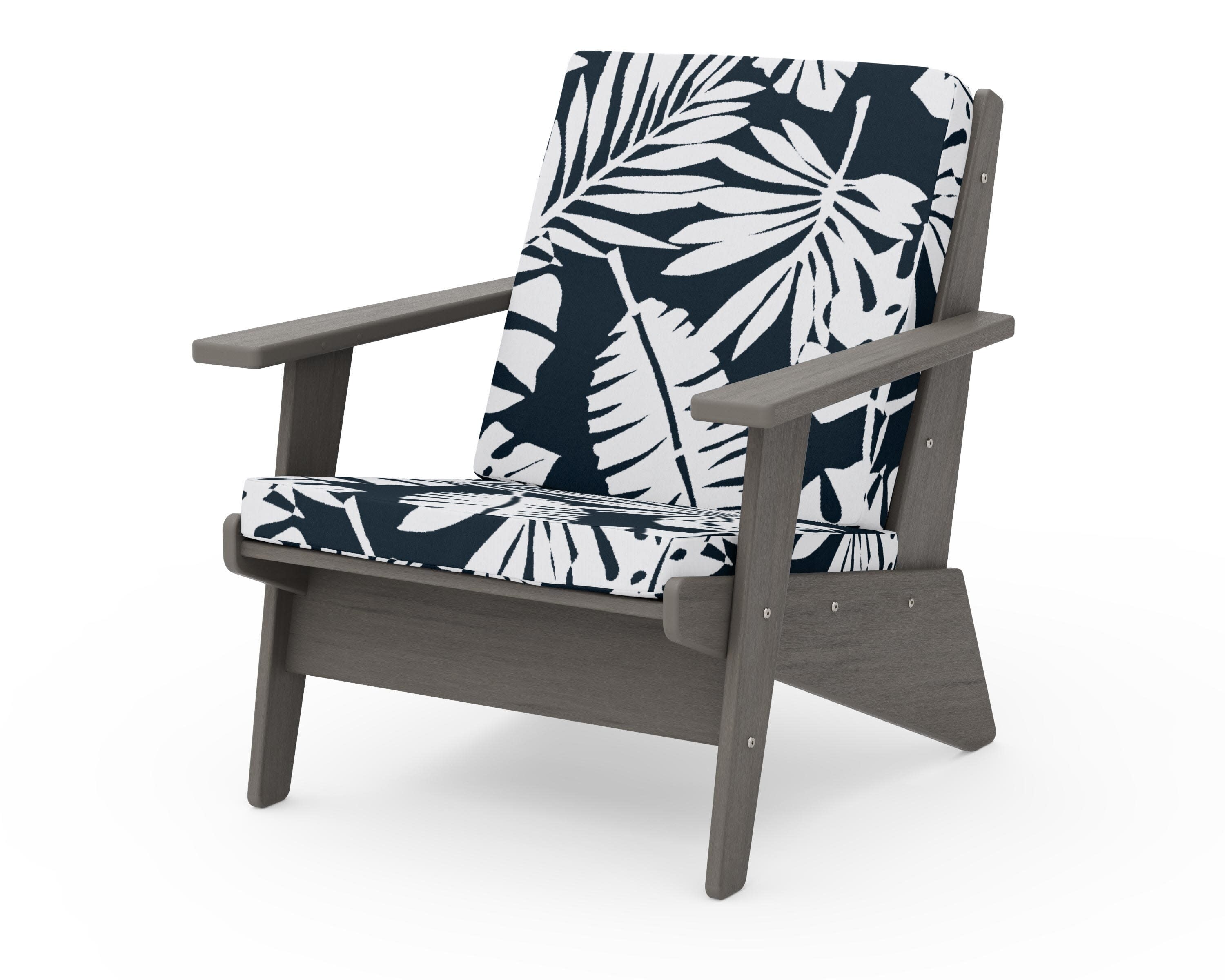 Riviera Modern Lounge Chair in Driftwood / Leaf Marine Indigo