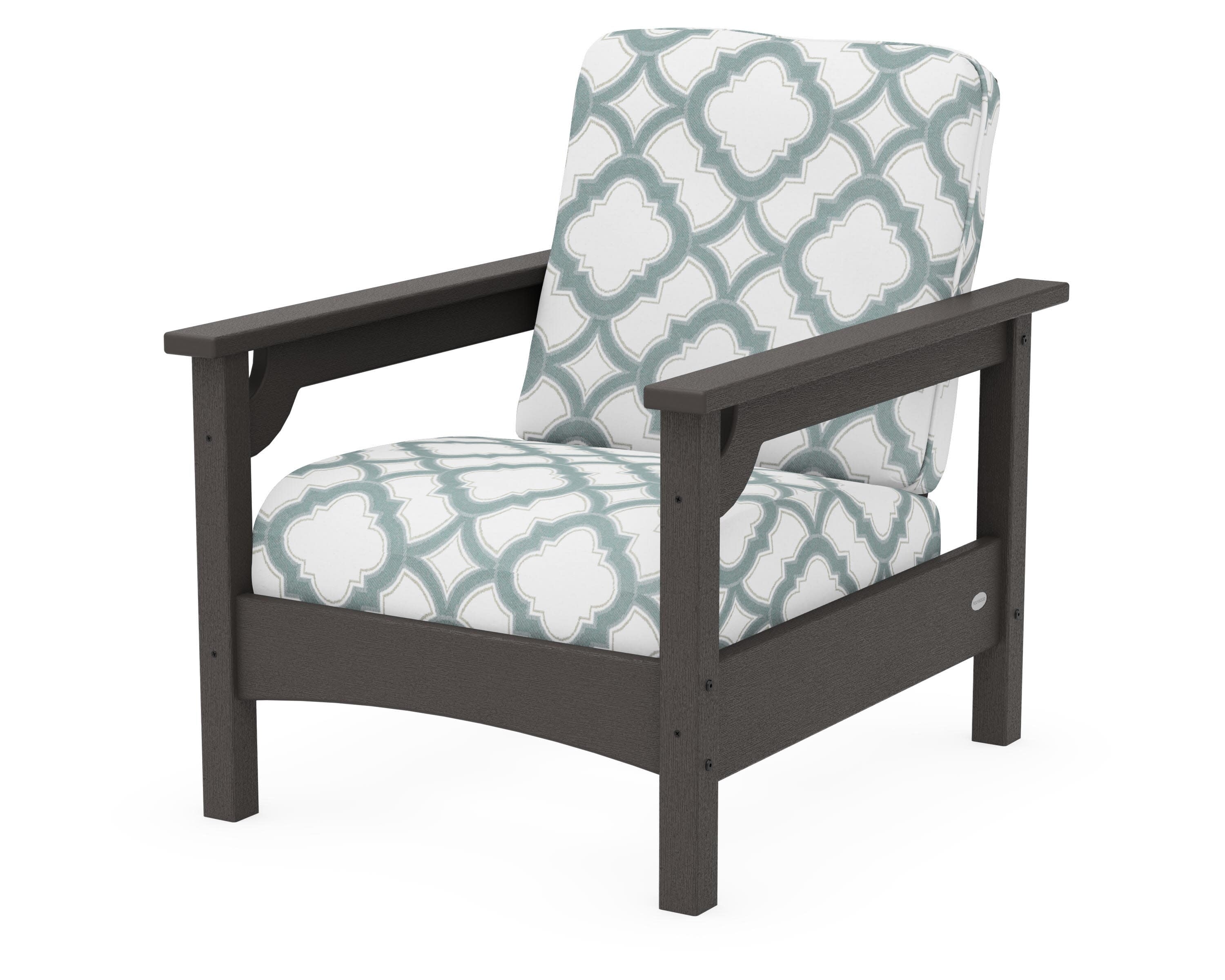 Club Chair in Vintage Coffee / Trellis Glacier Spa