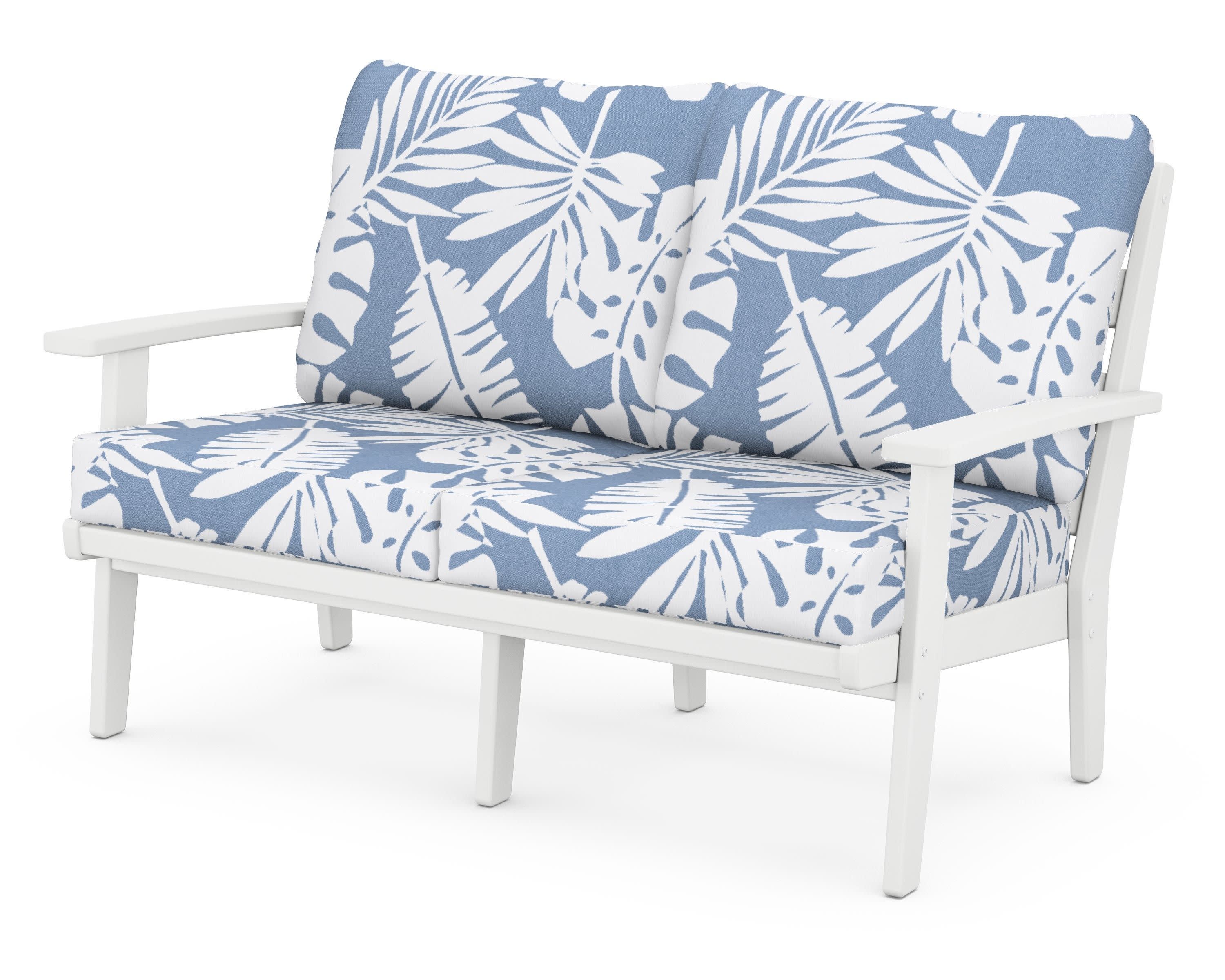 Grant Park Deep Seating Loveseat in White / Leaf Sky Blue