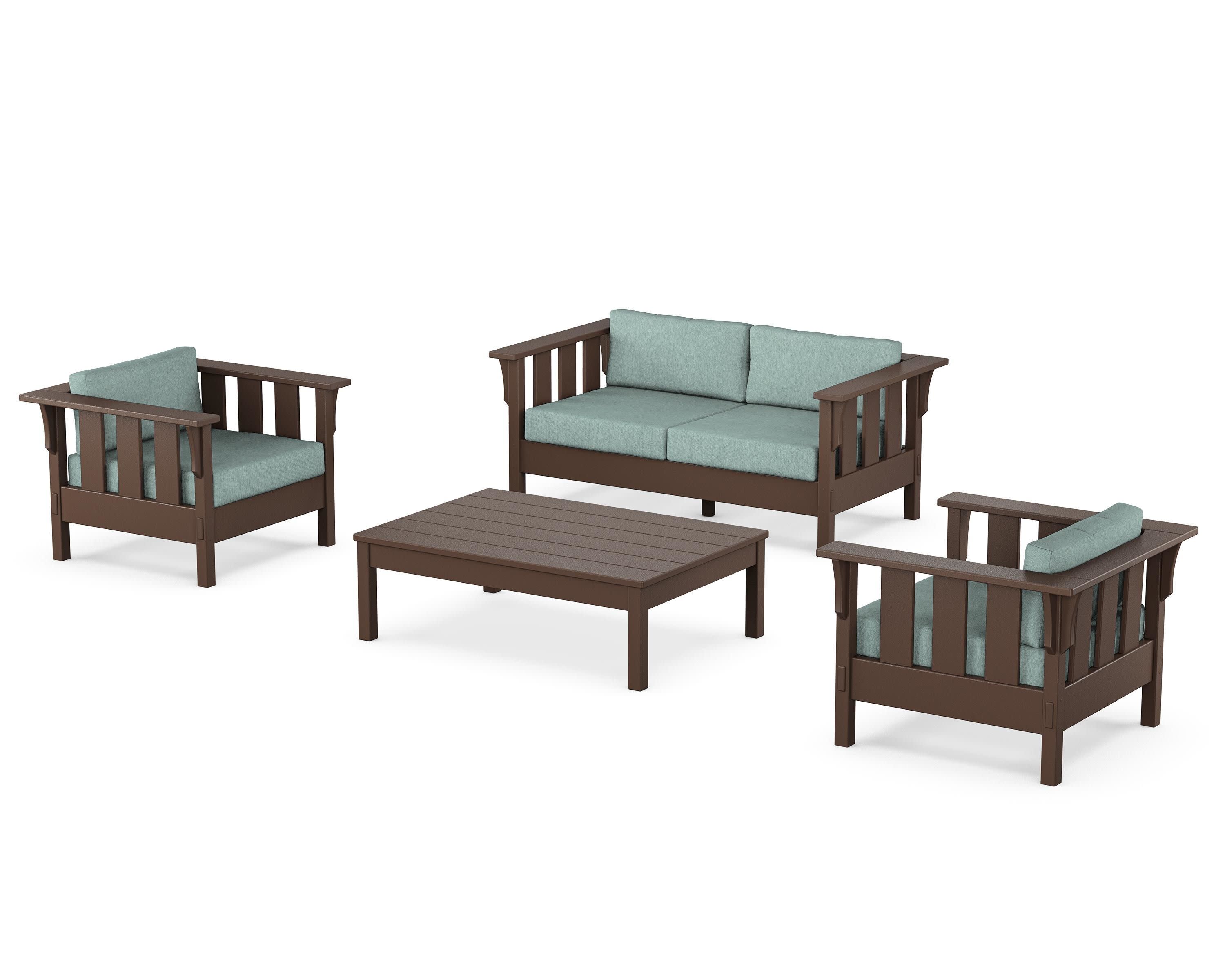 Acadia 4-Piece Deep Seating Set with Loveseat in Mahogany / Glacier Spa
