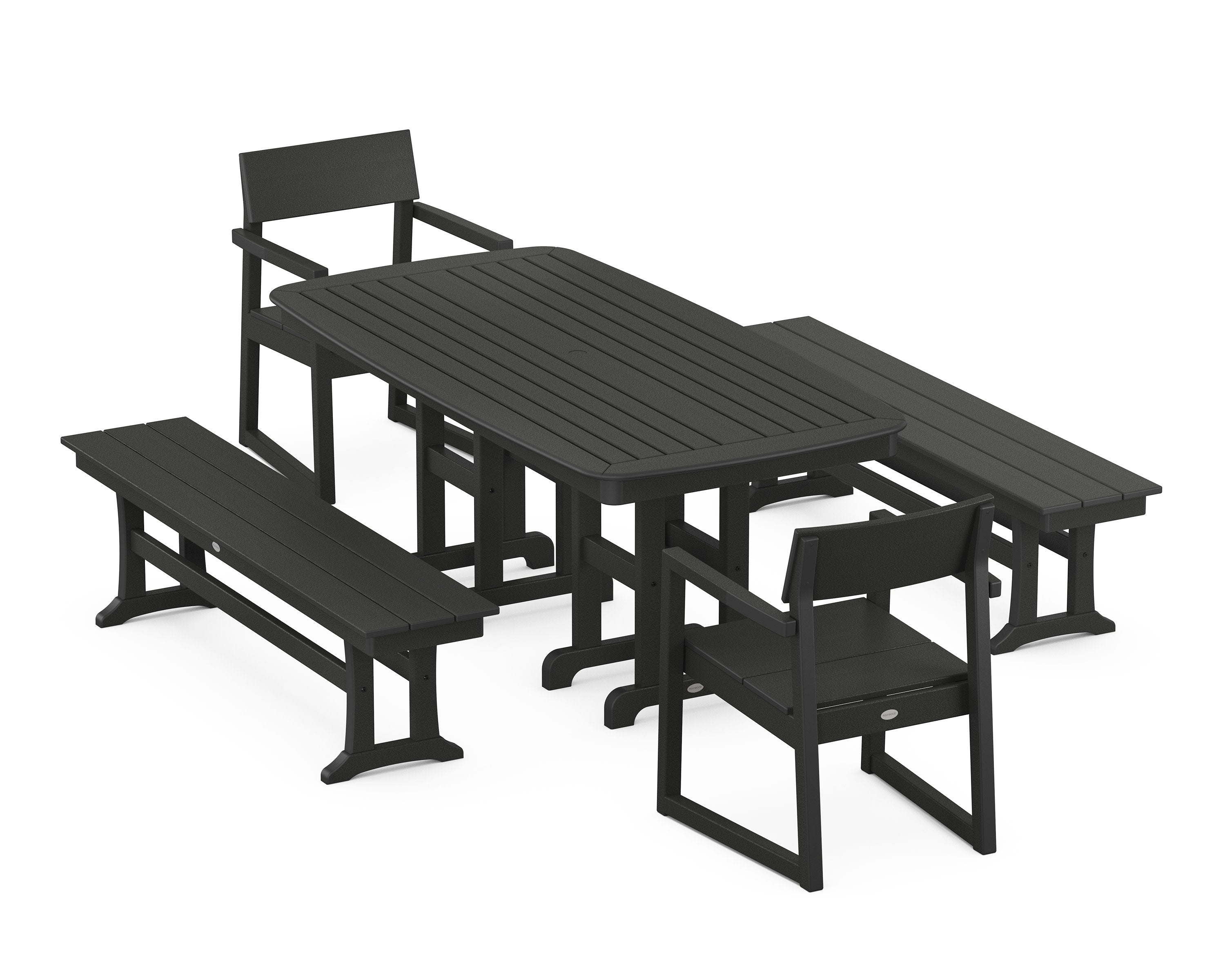 EDGE 5-Piece Dining Set with Benches in Black