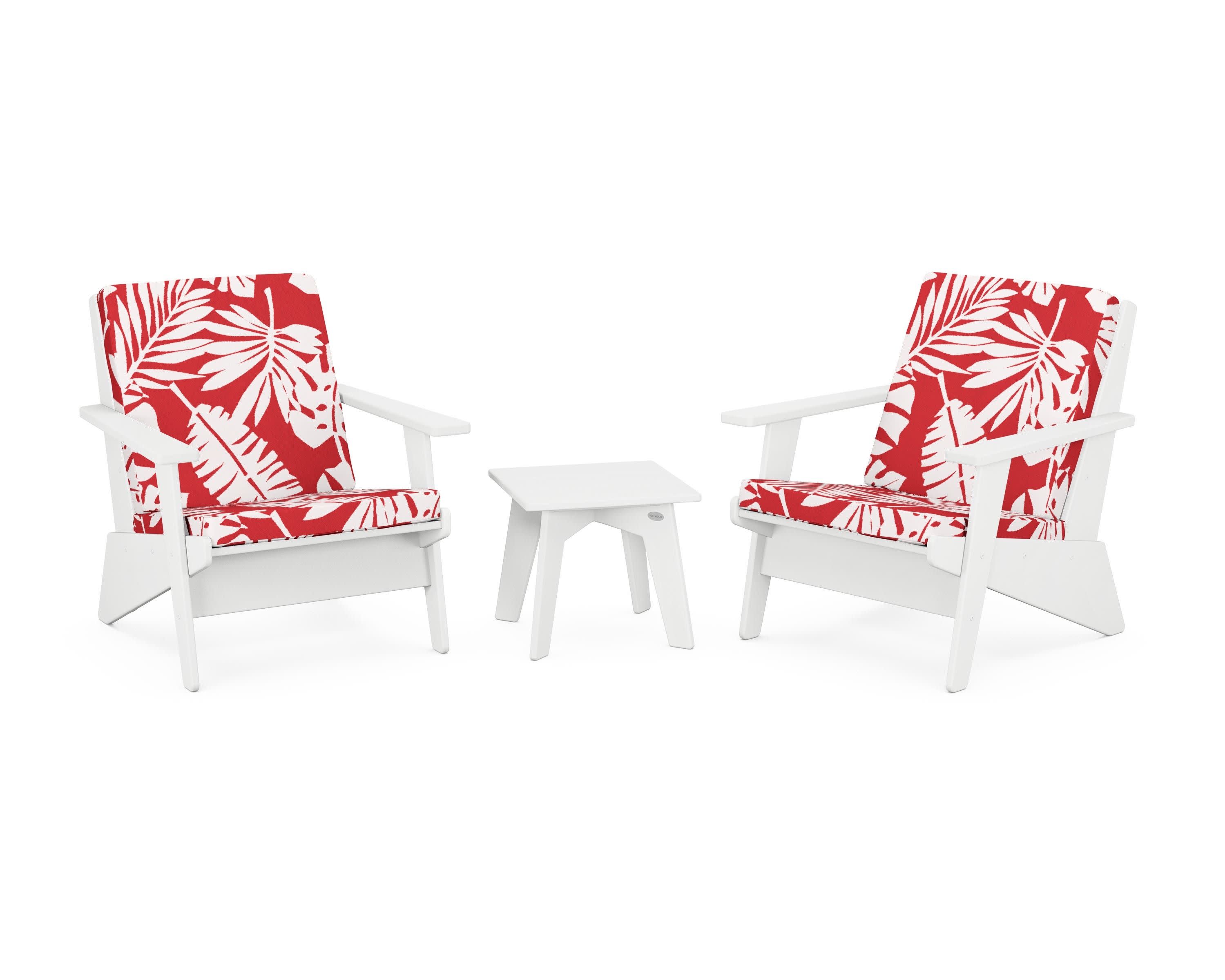 Riviera Modern Lounge 3-Piece Set in White / Leaf Crimson