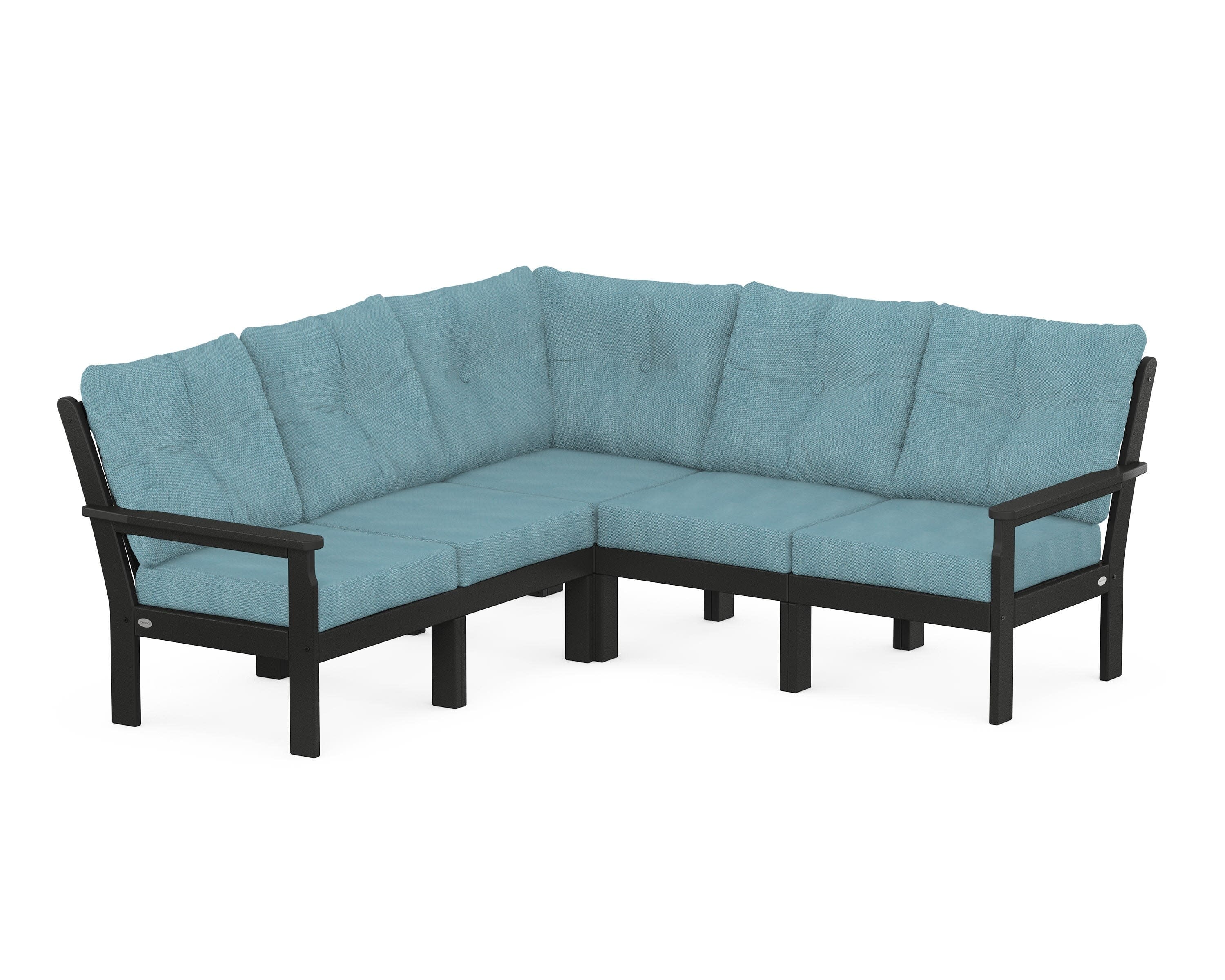 Vineyard 5-Piece Sectional in Black / Lattice Sky Blue
