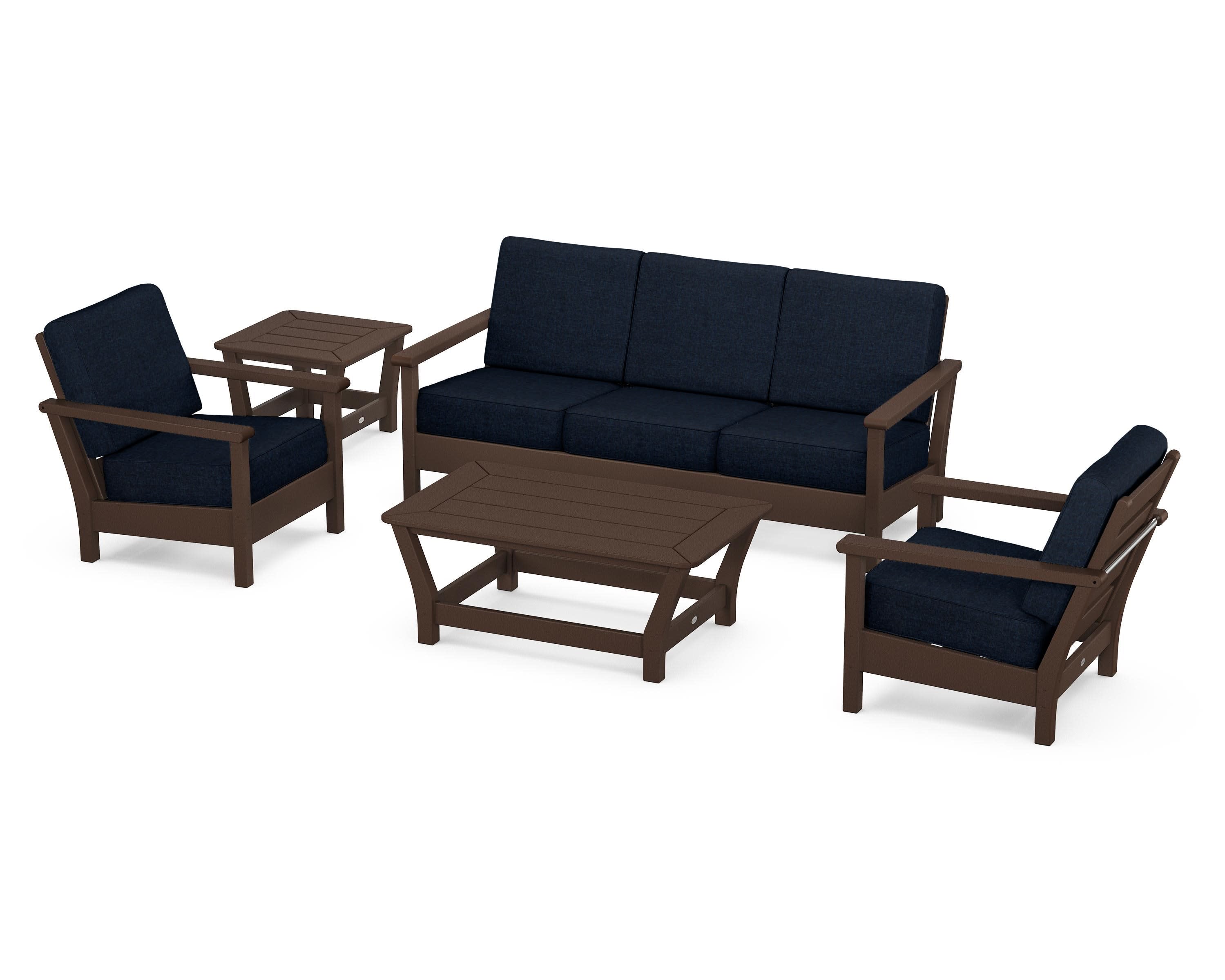 Harbour 5-Piece Deep Seating Set in Mahogany / Marine Indigo