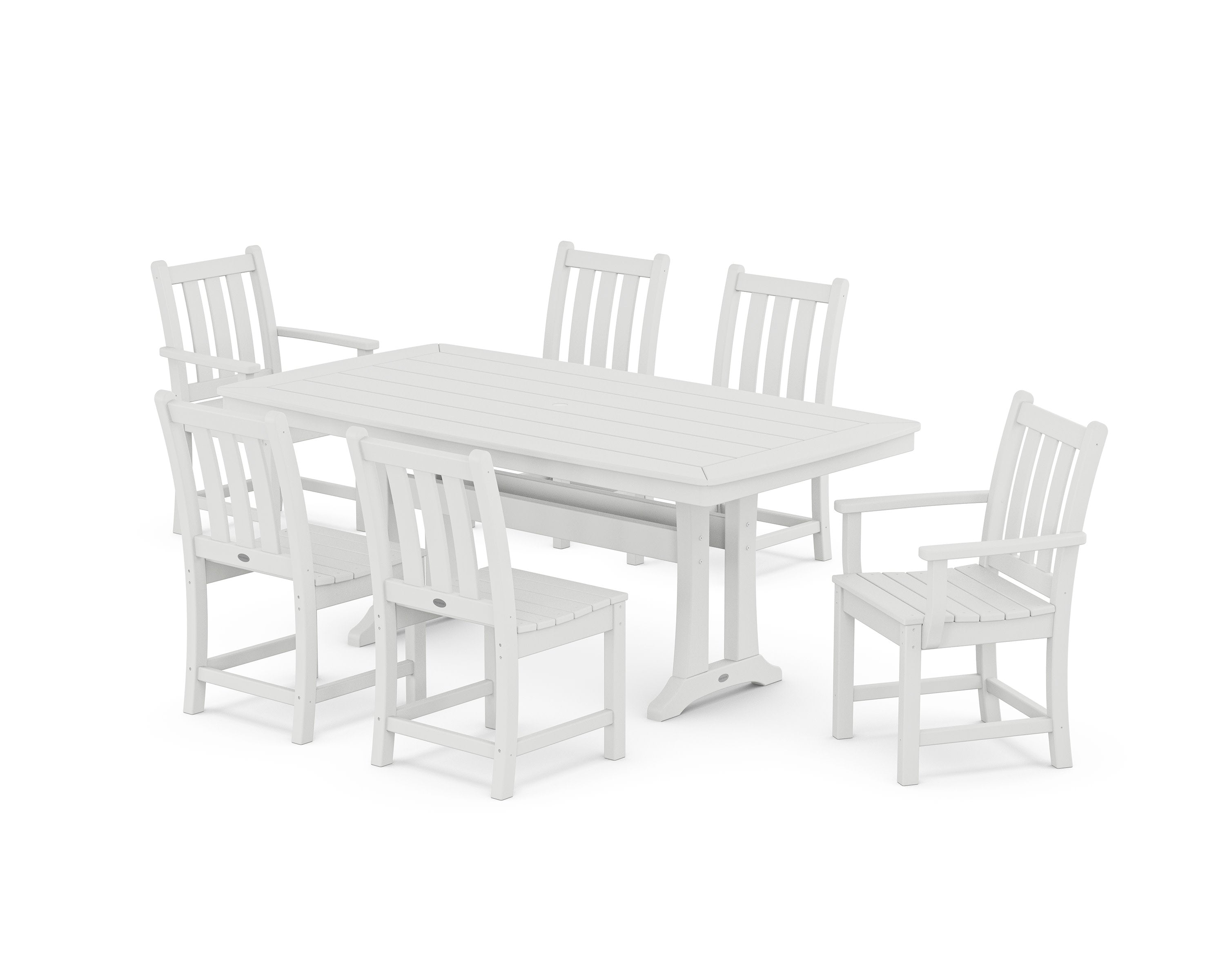 Traditional Garden 7-Piece Dining Set with Trestle Legs in White