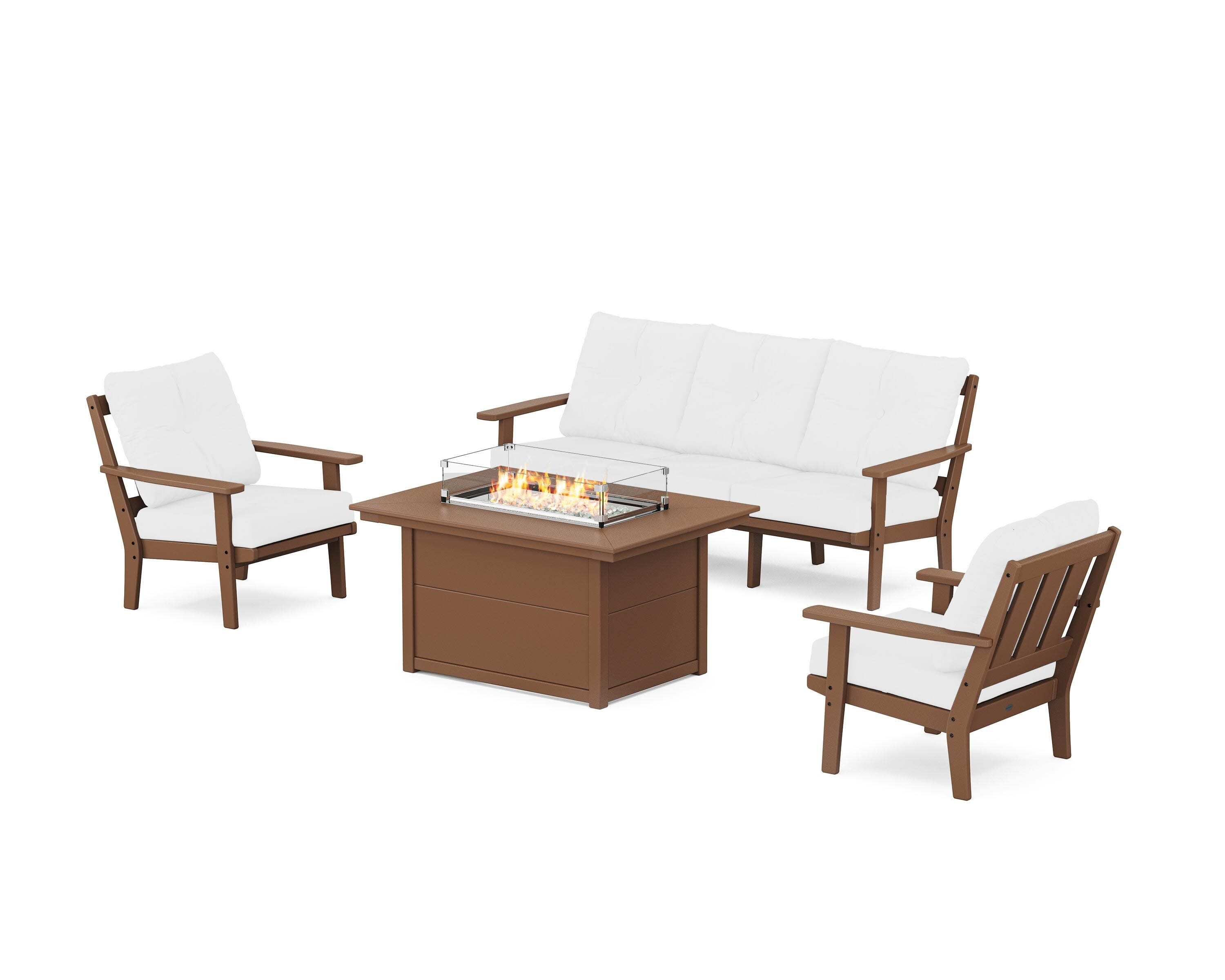 Oxford Deep Seating Fire Pit Table Set in Teak / Natural