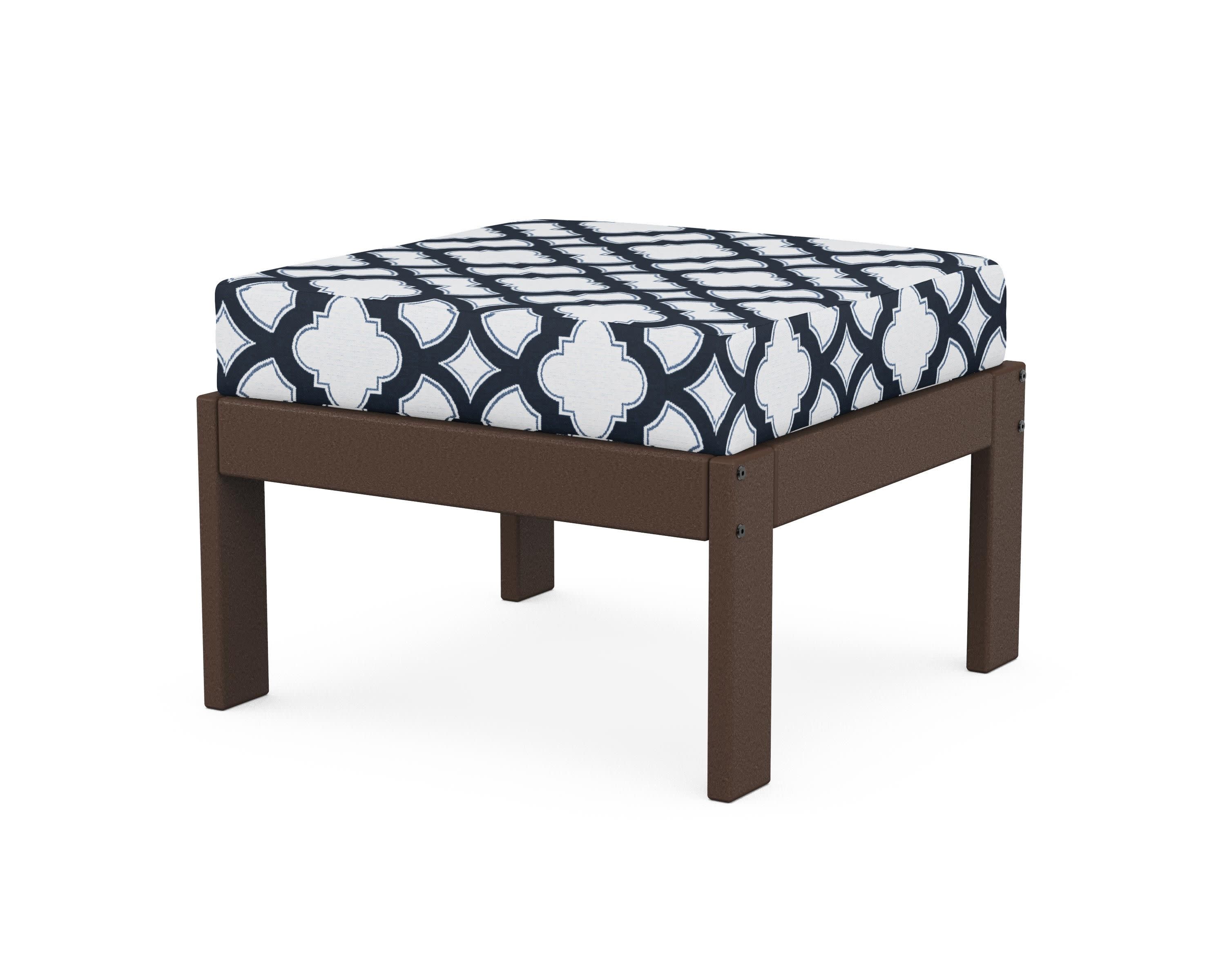 Vineyard Modular Ottoman in Mahogany / Trellis Marine Indigo