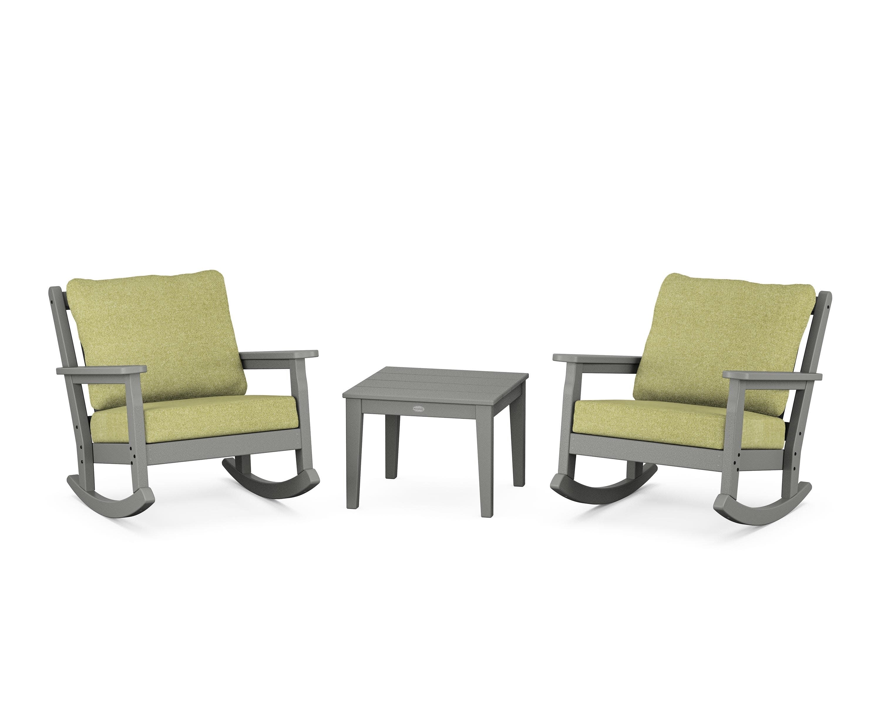 Chippendale 3-Piece Deep Seating Rocker Set in Slate Grey / Chartreuse Boucle