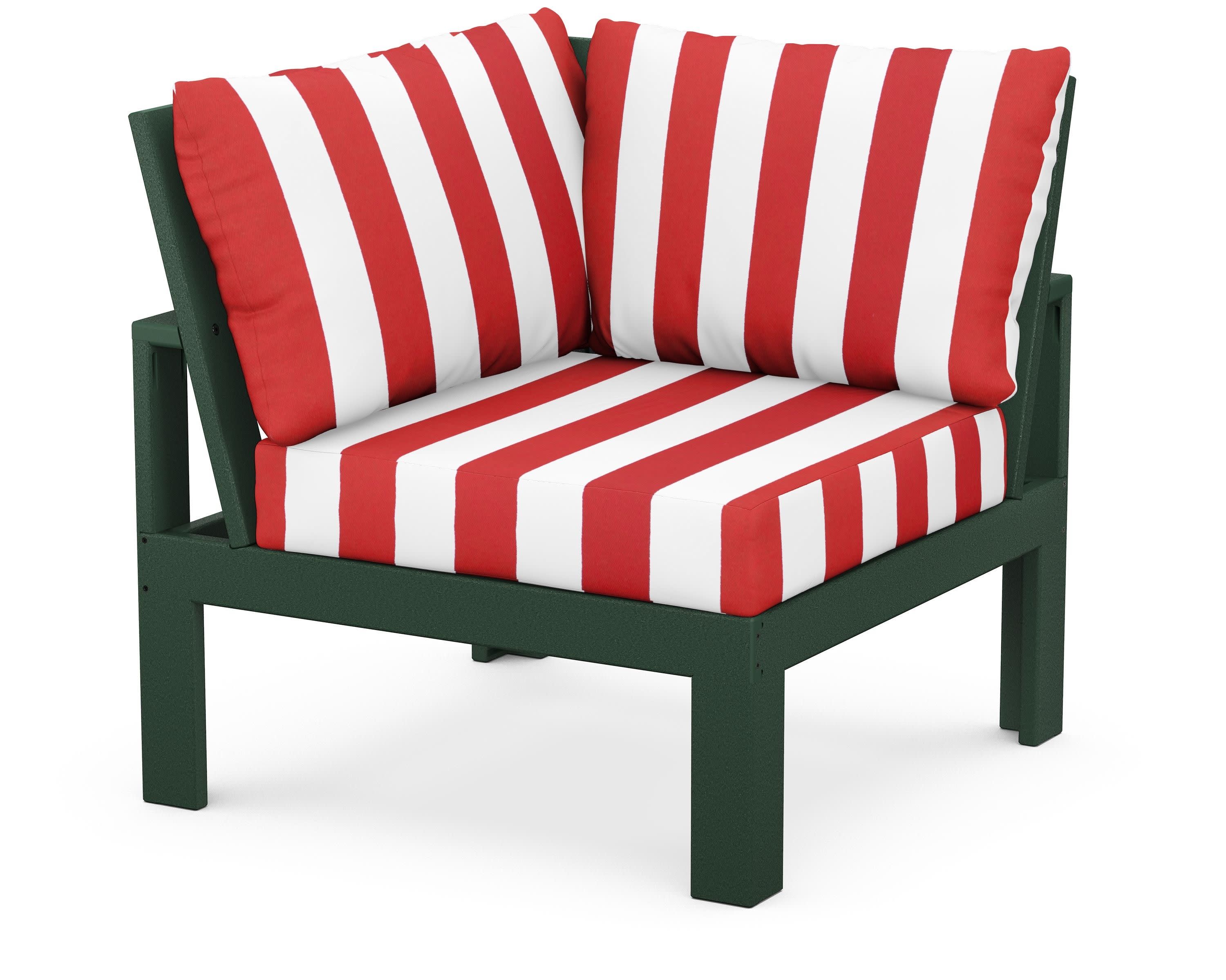 Modular Corner Chair in Green / Cabana Stripe Crimson